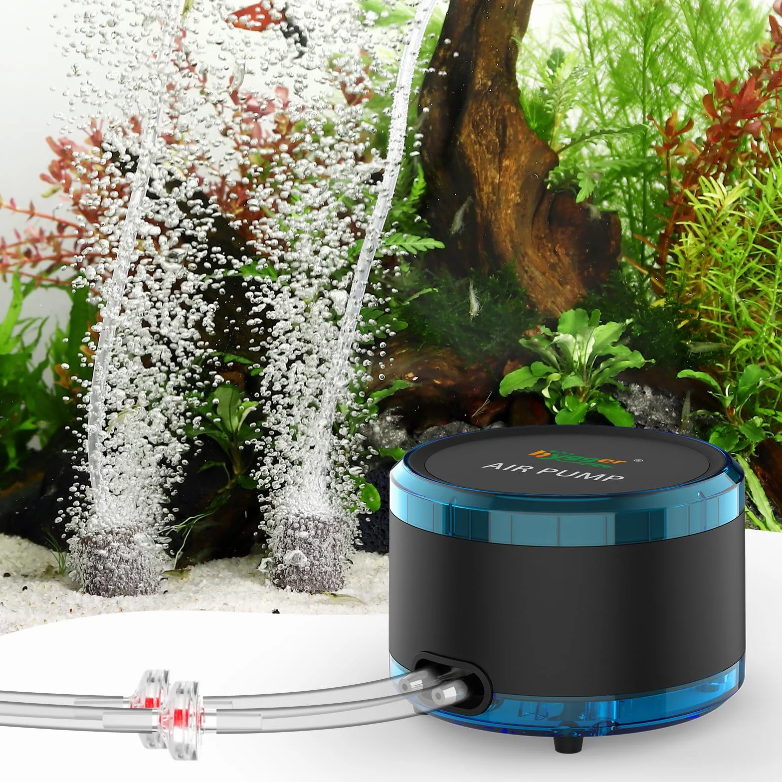 hygger 4W Aquarium Luftpumpe, 900L/H Dual Outlet Powerful Fish Tank Air Pump, Einstellbarer Aquarium Oxygenator up to 450L Aquariums