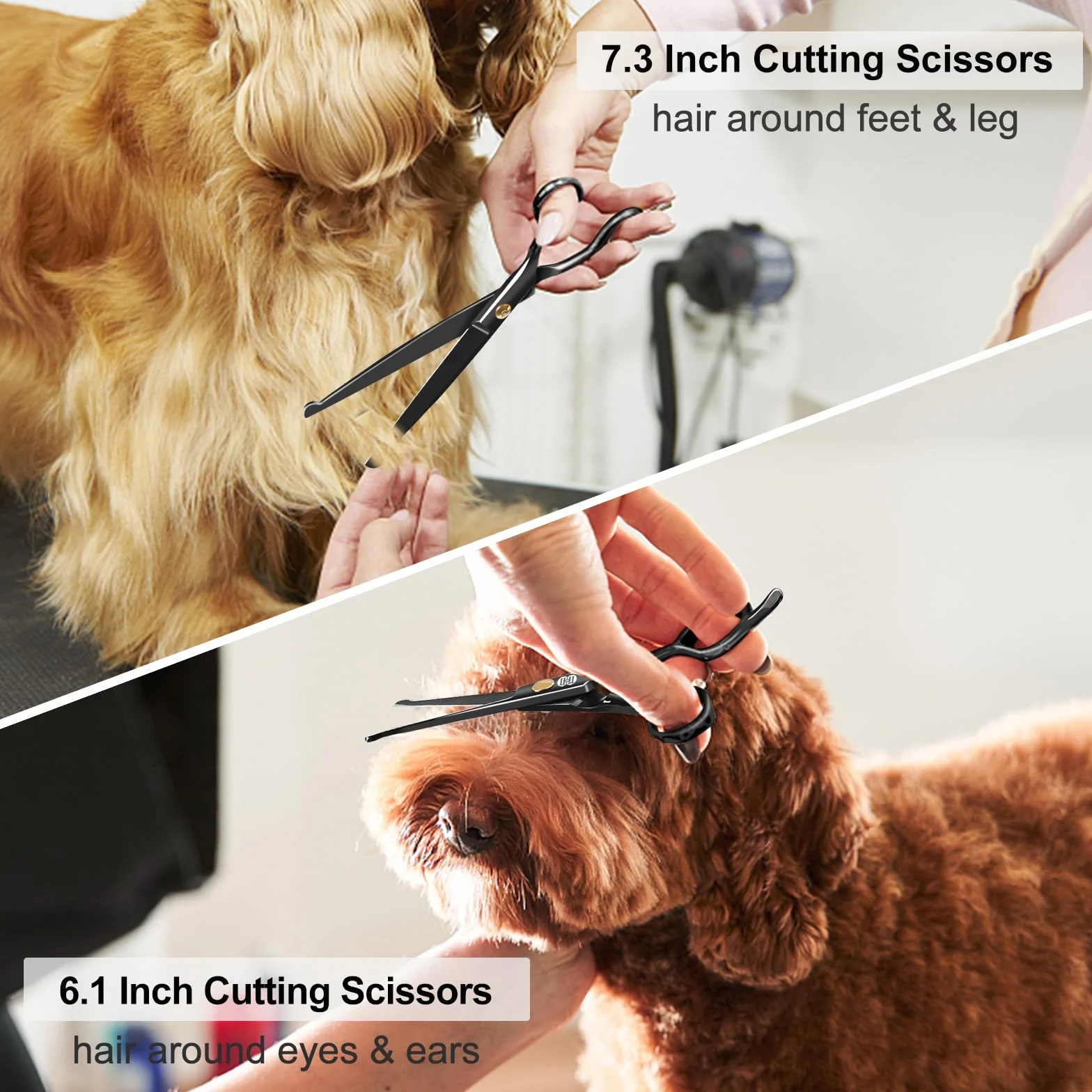 CIICII Hundeschere, 7 Zoll Profi Fellschere Hunde Set mit Runder Sicherheitsspitze (Katzen Hundepflege Effilierschere & Gebogene & Gerade Haarschere) für Fellpflege Hund Katze Haustier (Schwarz)