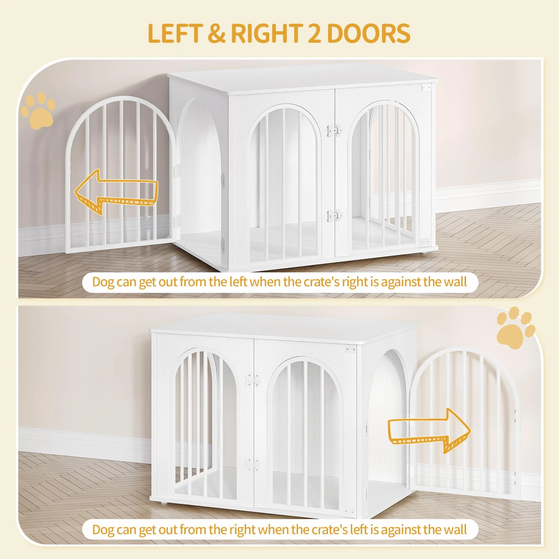 Hzuaneri Hundekäfig Möbel, 80cm Hundebox für Zuhause, 3 Türen, Bogentür, Moderne Hundebox Indoor für Hunde, Beistelltisch, Hundekäfig Hochbelastbar, 80 x 56 x 61 cm, Weiß DFC85113W