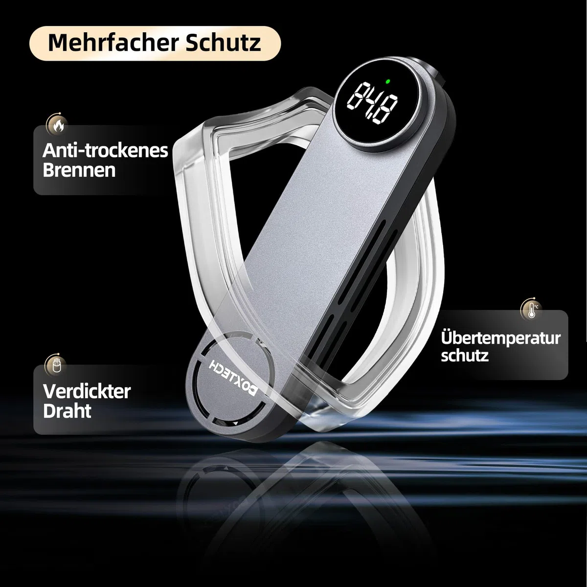 boxtech 300W Aquarien Heizung mit Digitalanzeige | Übertemperaturschutz,Tauchheizung Einstellbar,LED-Bildschirm,Thermostat,Temperatureinstellung