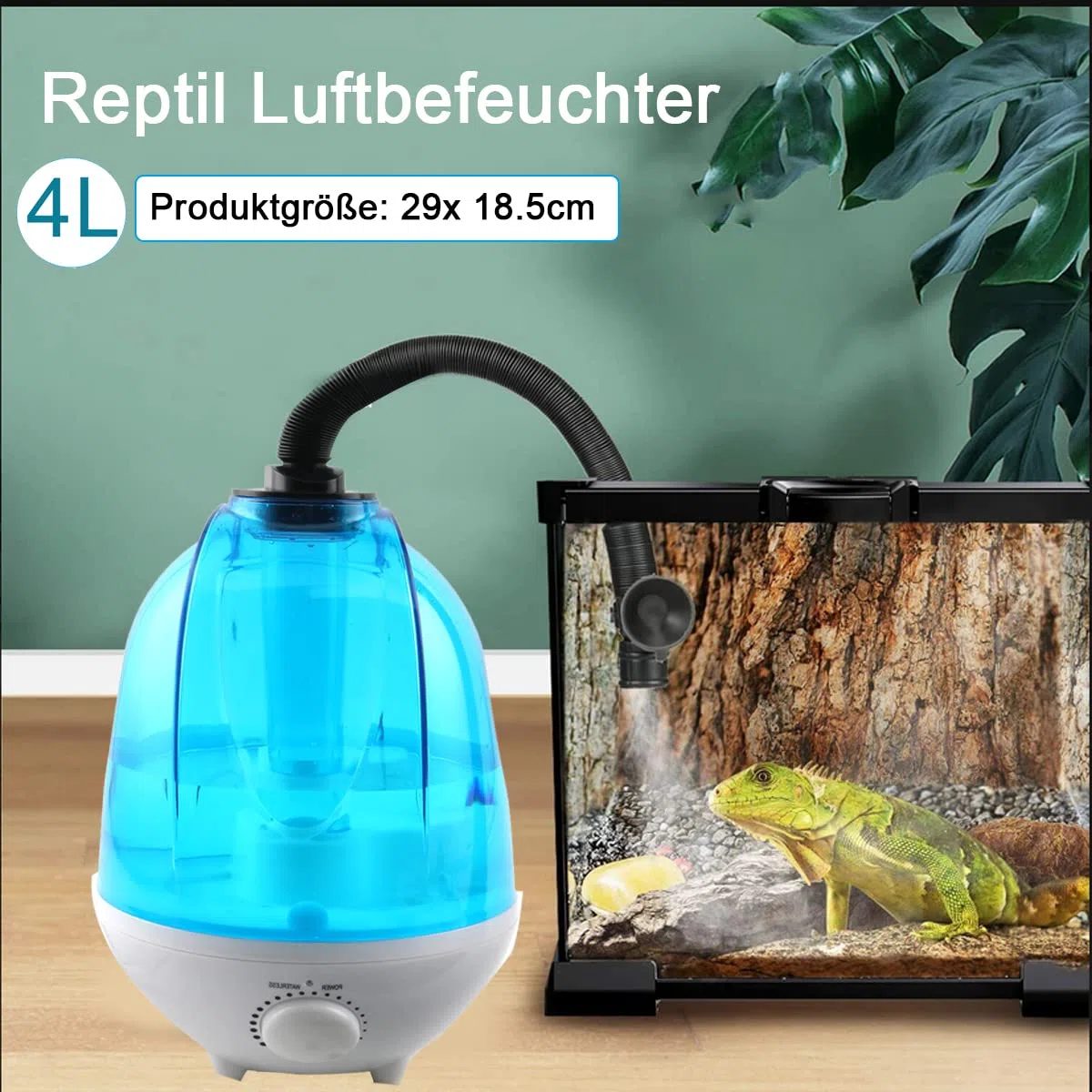 Reptilie Luftbefeuchter Terrarium,4L Reptilien Luftbefeuchter Nebelmaschine 300mL/h High Volume Fogger Terrarium Nebel Zerstäuber, Befeuchtung Klettern Pet Box für Vivarium,Reptilien,Amphibien