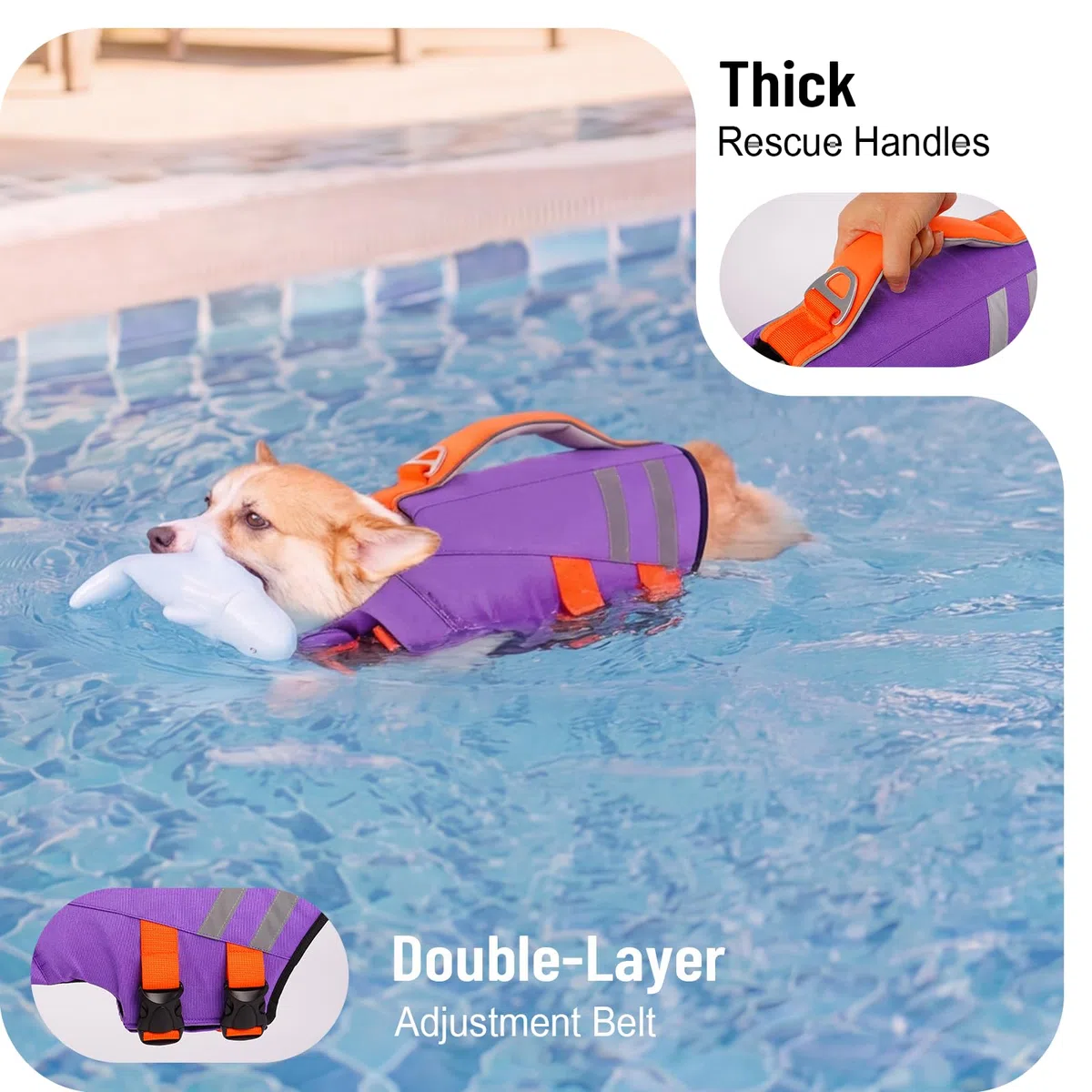 Hunde Schwimmweste Mittelgroße Hunde, Hund Schwimmweste mit Rettungsgriff & Reflektierend, Für Schwimmen Pool Bootfahren Lila M