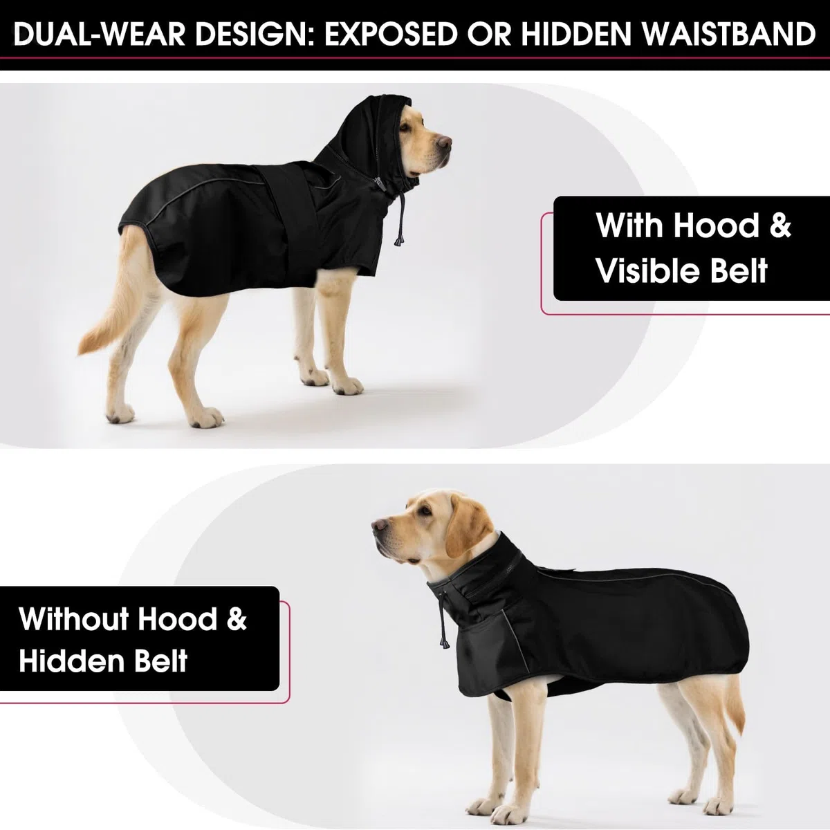 Hunde-Regenmantel für extra große Hunde, verstellbar, wasserdicht, reflektierend, atmungsaktiv, vollständige Abdeckung, Trockenanzug für regnerisches Wetter, Spaziergänge im Freien, Schwarz