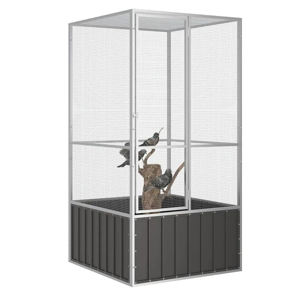 Vogelvoliere Innen Außen Aufzuchtkäfig,All-in-One-Vogelkäfig Außenvoliere Käfig Vogelhaus Voliere,Verzinkter Stahl Vogelkäfig,Anthrazit,111 x 107 x 211.5 cm