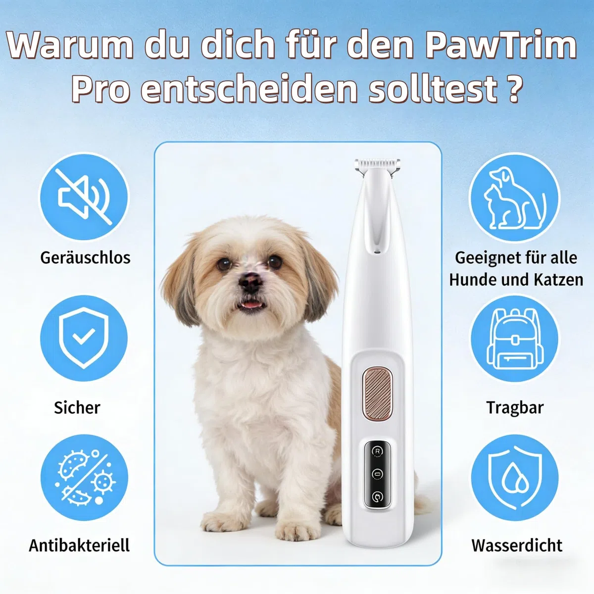 dr. Pfoten PawTrim Pro Krallenpflege-Trimmer – Leiser und präziser Trimmer für Hunde und Katzen. Schmerzlose Krallenpflege in Sekunden, wasserdichter Haarschneider für Haustiere