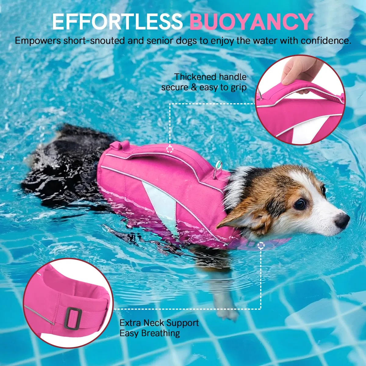 Schwimmweste für Hunde mit Rettungsgriff – Verstellbare Hundeschwimmweste für kleine Hunde– Hoher Auftrieb Life Jacket, Reflektierende Hundeweste Schwimmen & Bootfahren(Rosa S)