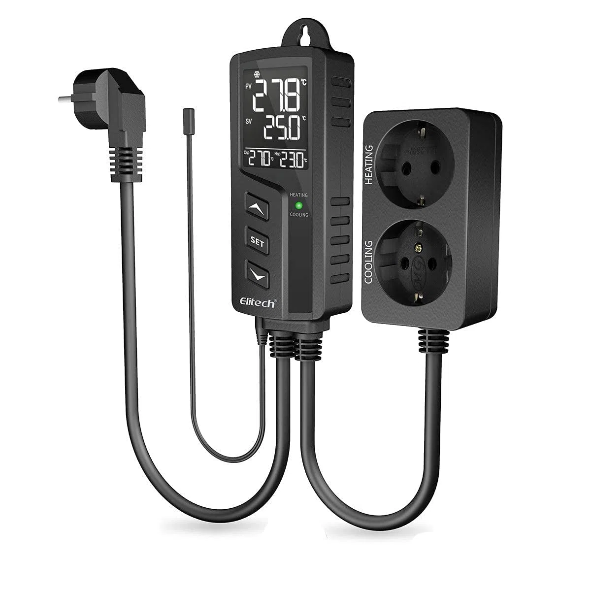 Elitech Thermostat Temperaturregler & Feuchtigkeitsregler Temperatur Steuerung Steckdosen 220V mit Sensorsonde für Gewächshaus Reptilien Terrarium