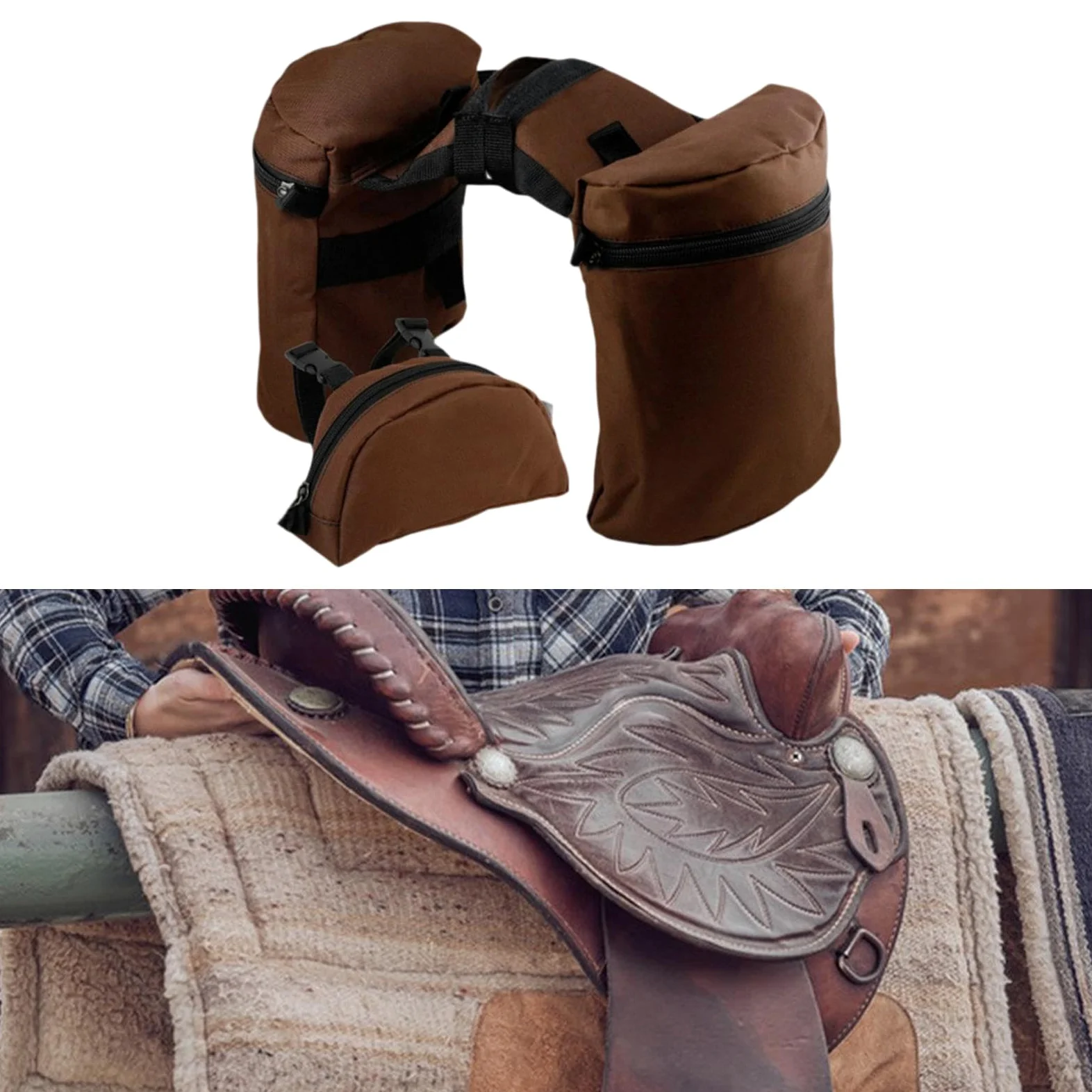 Fenteer Satteltasche für Pferde, Horntasche, Horntasche, Knauftasche, Kombi, leicht, Geschenk, Western-Design, tragbar, trendiges Sattelhorntaschen-Set
