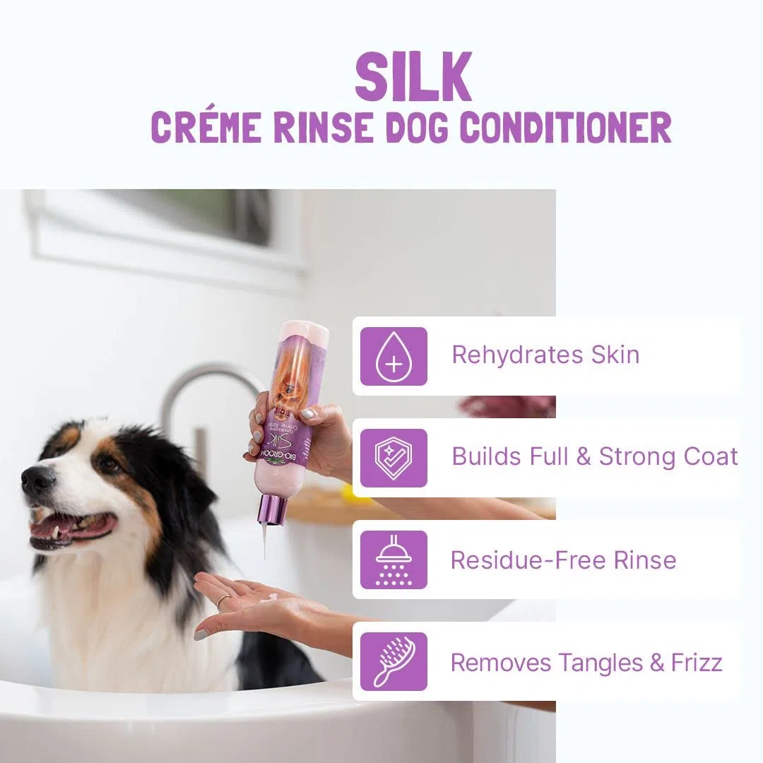 Bio-Groom Silk Creme Rinse Hundespülung - Feuchtigkeitsspendende Pflegespülung - Hundezubehör für empfindliche Haut - Konzentrat 1:4 - Verdünnt 4.7 L - 946 ml