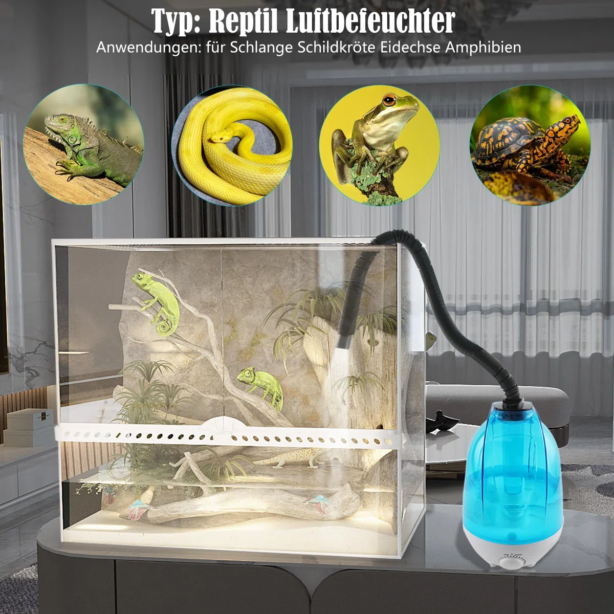 Reptilie Luftbefeuchter Terrarium,4L Reptilien Luftbefeuchter Nebelmaschine 300mL/h High Volume Fogger Terrarium Nebel Zerstäuber, Befeuchtung Klettern Pet Box für Vivarium,Reptilien,Amphibien