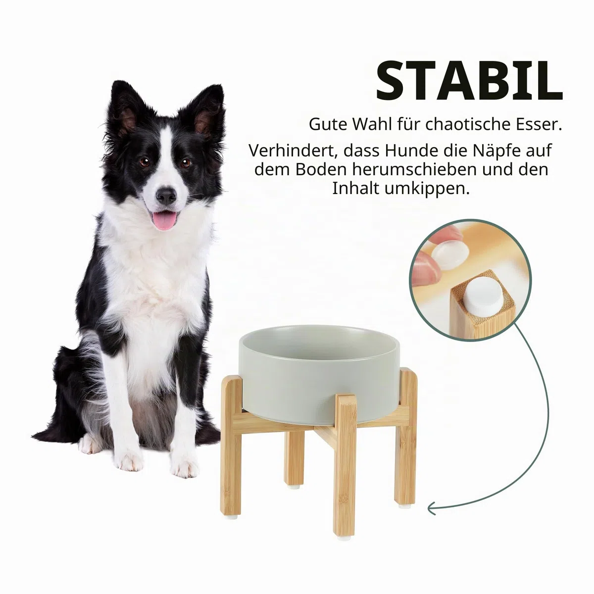 Havniva Ceramic 18,5 cm Hocheinlegesatz für Hunde, Erhöht mit Ständer, Futter- und Wasserbecher für mittelgroße Hunderassen, gewichtete Hundefressschalen, Petbecher (1,3 l, Grau)