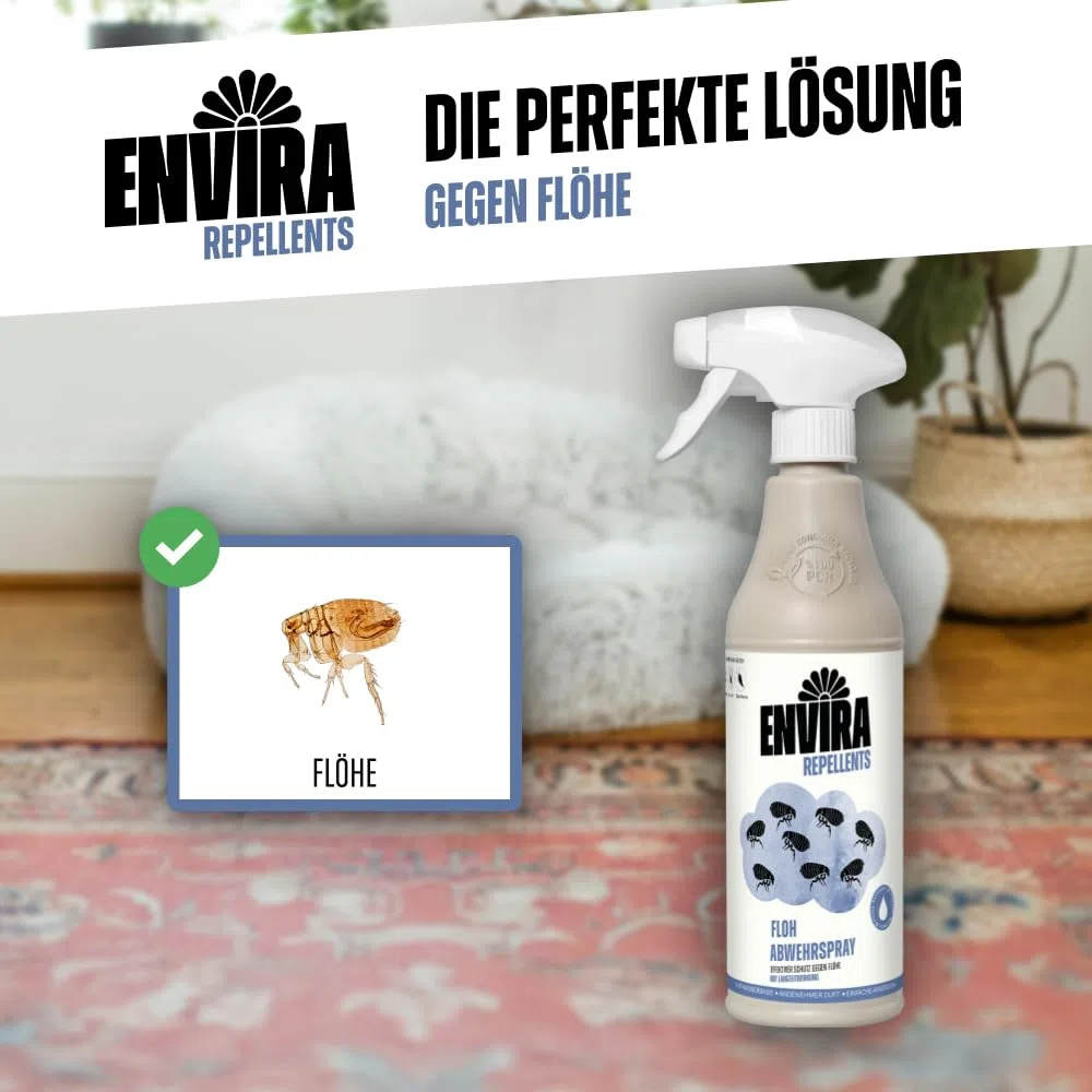 Envira Floh Abwehrspray 5 Liter - Spray mit Langzeitwirkung gegen Flöhe, Katzenfloh, Hundefloh - Mittel gegen Flöhe für Wohnung & Möbel - Effektives Flohmittel & Flohschutz