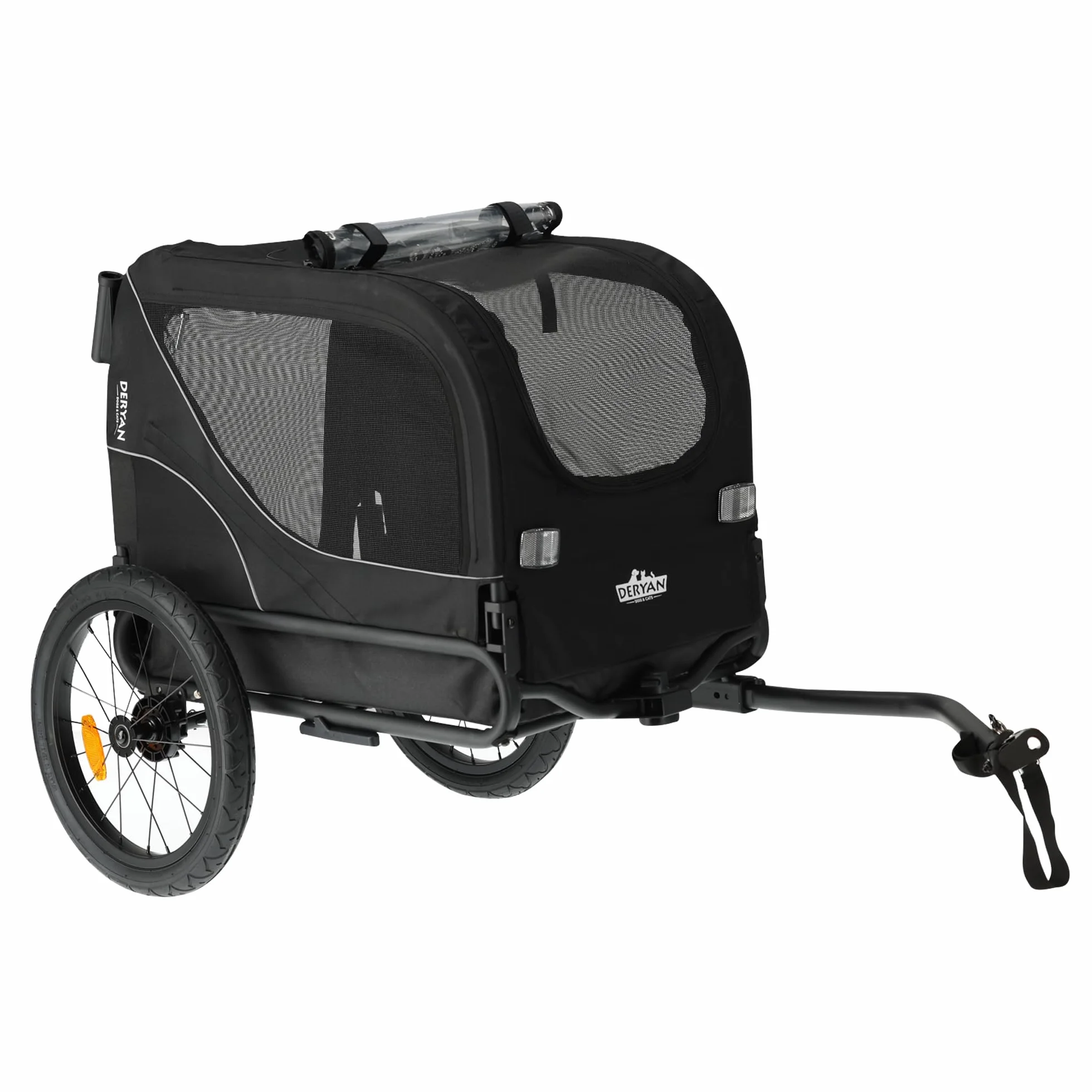 Deryan Hundefahrradanhänger 2-in-1 für Hunde - Fahrradanhänger XL, Jogger & Buggy - Zusammenklappbar & Multifunktional - Bis 20 kg - Für E-Bikes geeignet - Federung Fahrradanhänger Jogger - Schwarz