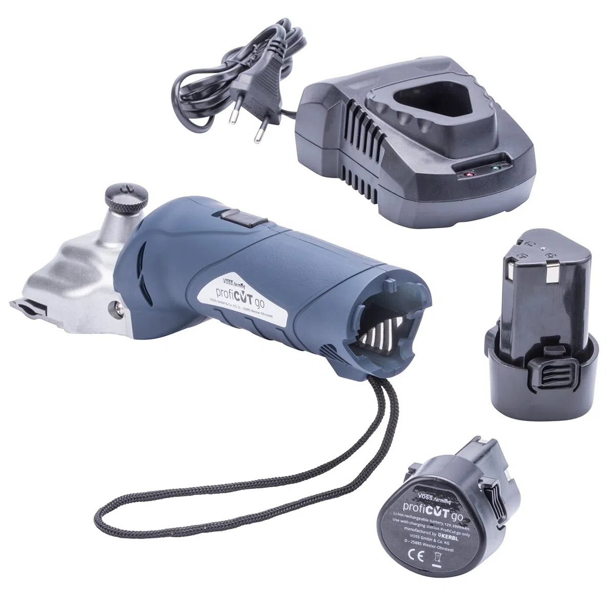 VOSS.farming profiCUT go Akku Schermaschine Blau, für Pferde inklusive zwei Blockbatterien, extra leise und laufruhig, mit Aesculap Messersatz, Pferdeschermaschine Haarschneidemaschine