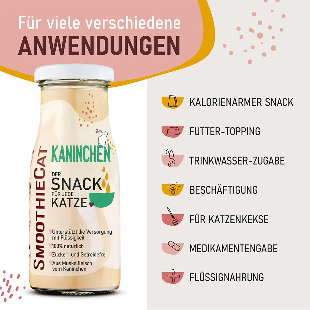 Katzen Smoothie SmoothieCat 12er Mix - je 3X: Huhn, Ente, Fisch, Kaninchen - Flüssignahrung für Katzen - Katzensuppe - Katzenmilch - Zucker- & glutenfrei - je 150ml
