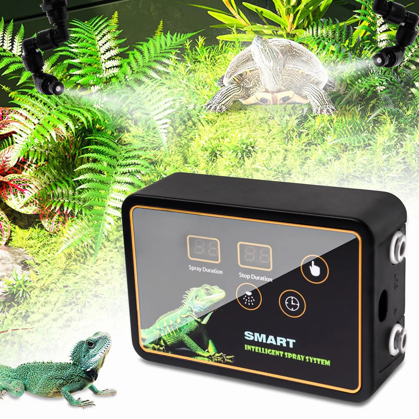 Reptilien Benebelungssystem Terrarium,GuKKK Intelligentes Reptilien Luftbefeuchter mit Schlauch mit Timer und Sprühdüsen 360 ° Verstellbare, Vernebler Terrarium für Amphibien Pflanzen