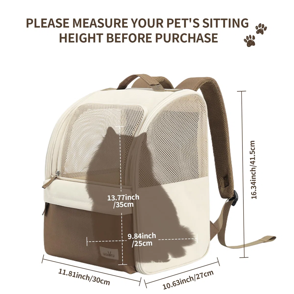 Wakytu HundeRucksack und KatzenRucksack für Kleine Haustiere，600D verschleißfestes Oxford-Gewebe, Hundetragetasche, Katzenrucksack, geeignet für Reisen （2-7kg）