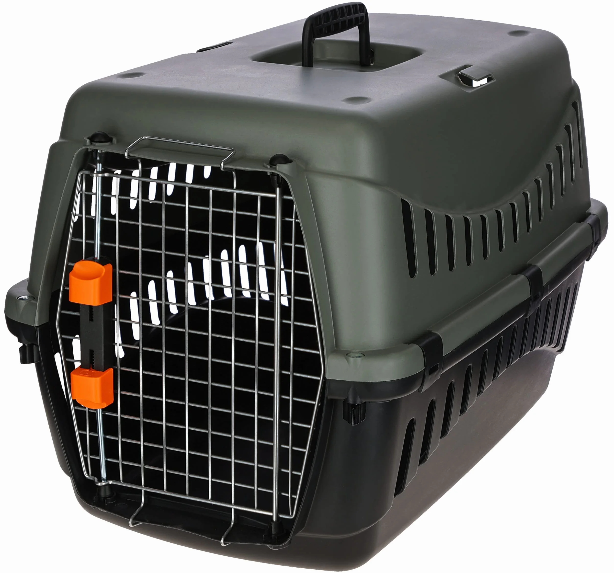 Kerbl Pet Transportbox Eco, Hunde, Katzen, anthrazit/graugrün, 60x40x38,5cm, Kunststoff, 5-15kg, flugtauglich, mit Metalltür