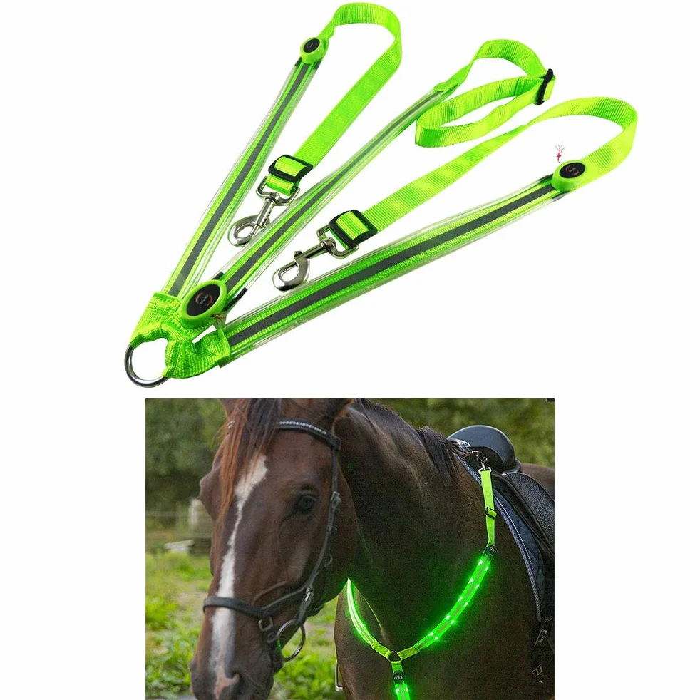 LED-Pferd Brustplatte Kragen Hohe Sichtbarkeit Tack für Reiten Verstellbare Sicherheits Ausrüstung (Grün)