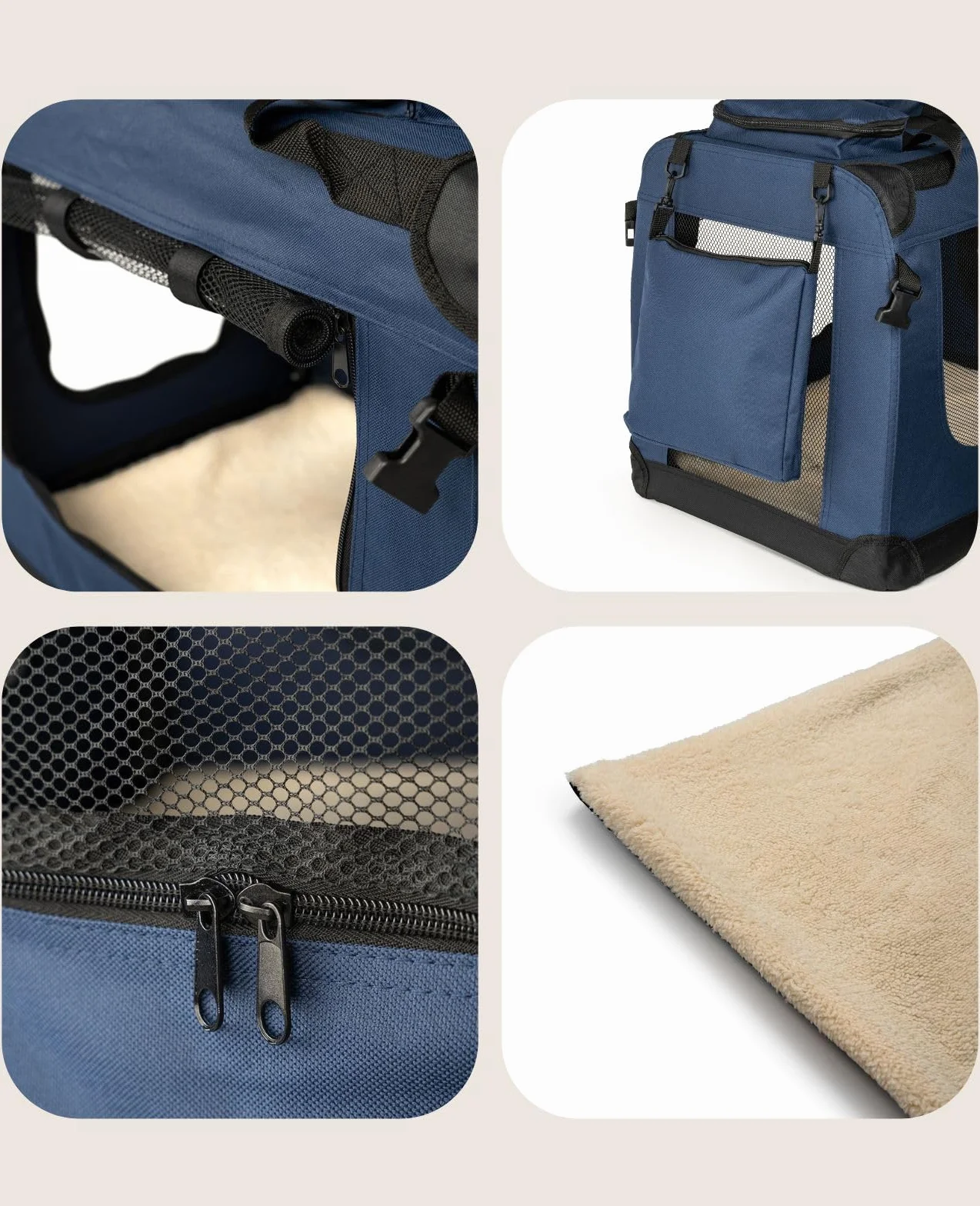 lionto Hundetransportbox faltbar für Reise & Auto, 50x34x36 cm, stabile Transportbox mit Tragegriffen & Decke für Katzen & Hunde bis 10 kg, robuste Hundebox aus Stoff für klein & groß, dunkelblau