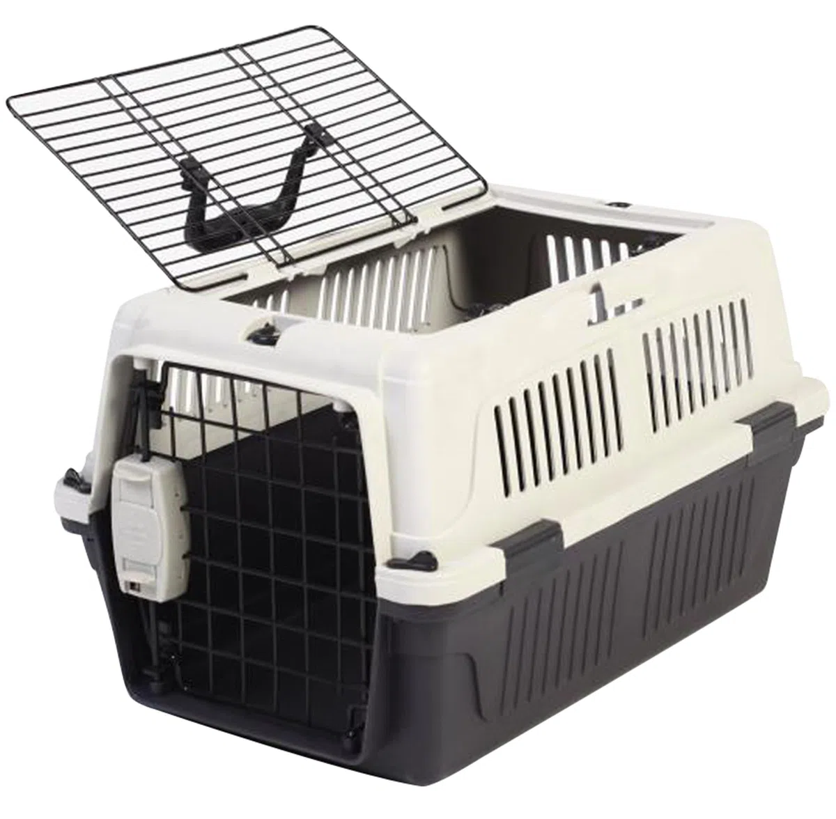 Dehner Lieblinge Hunde-Transportbox/Katzen-Transportbox Robbi, 35 x 37 x 57 cm, Tiergröße M, Kunststoff/Metall, hellgrau/dunkelgrau