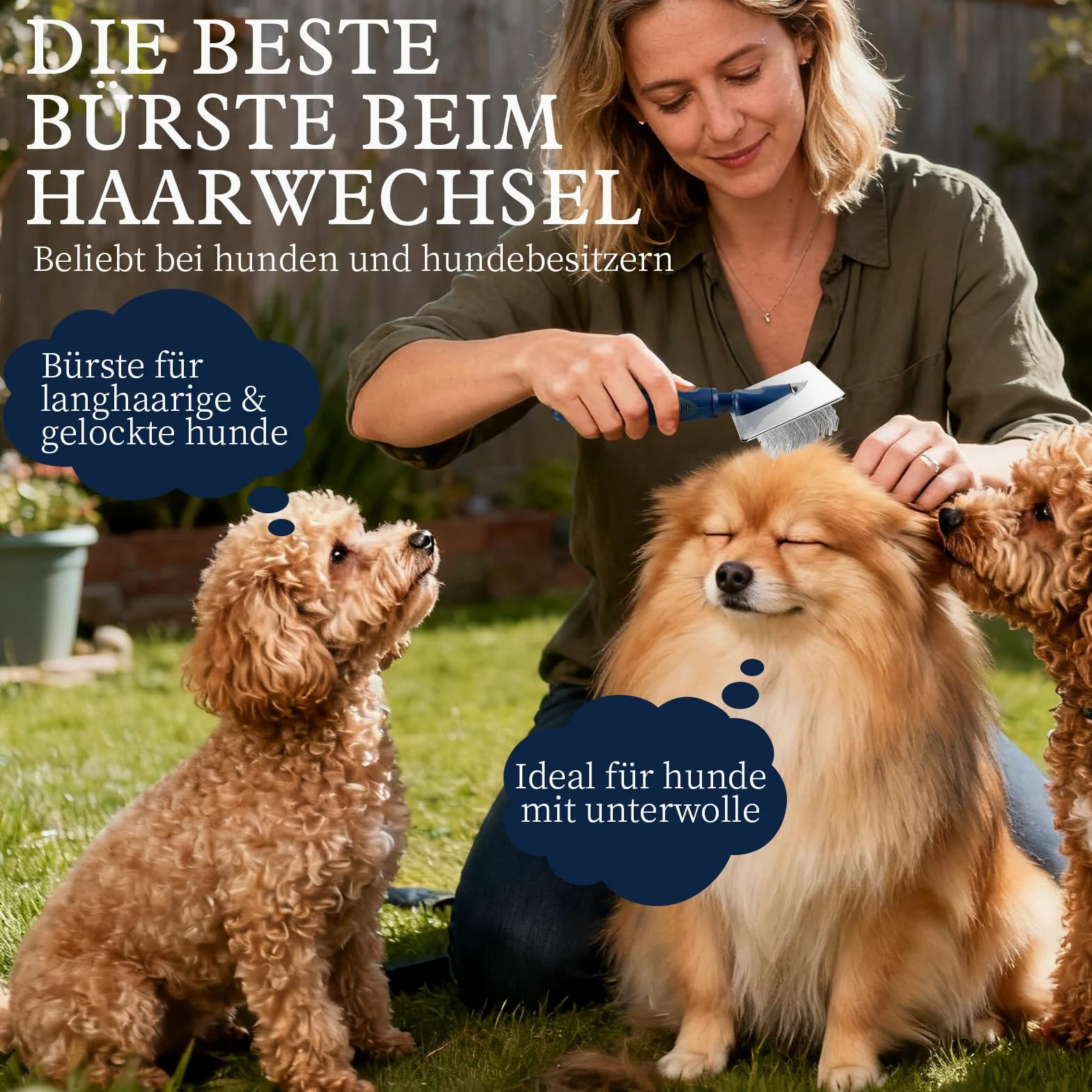 Sanfte Slicker-Bürste für Hunde mit Schutz-Kugelspitzen – Verfilzungen lösen & Unterfell entfernen für langhaarige Hunde & Katzen– Beruhigende Massagebürste für empfindliche Haut, Goldendoodle & Pudel