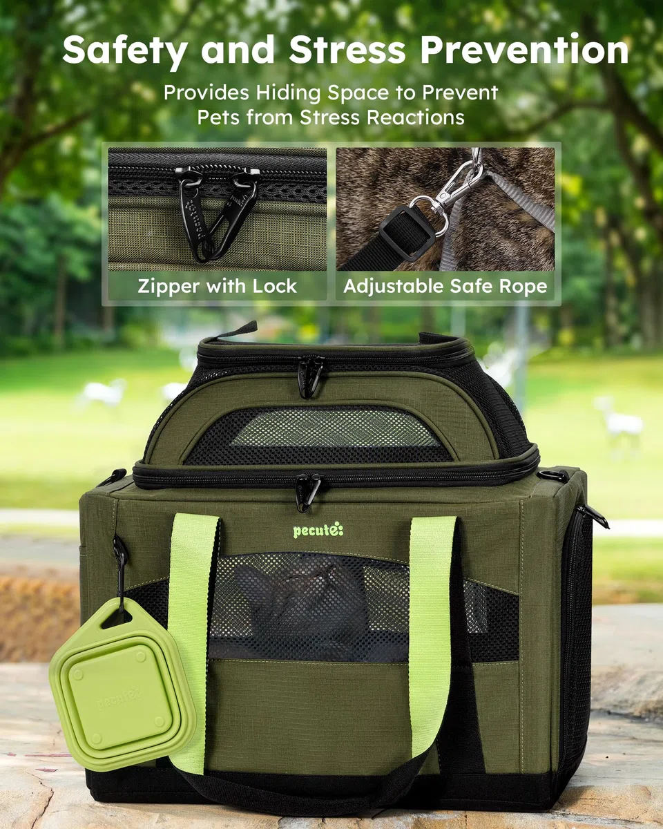 pecute Katzen Transportboxen Katzentasche Transporttasche Bben Erweiterbar | Transportbox Katze Leicht, Faltbar Katzen Tasche für Katzen und kleine Hunde Stabiler großer Raum Halt Haustier Tragetasche