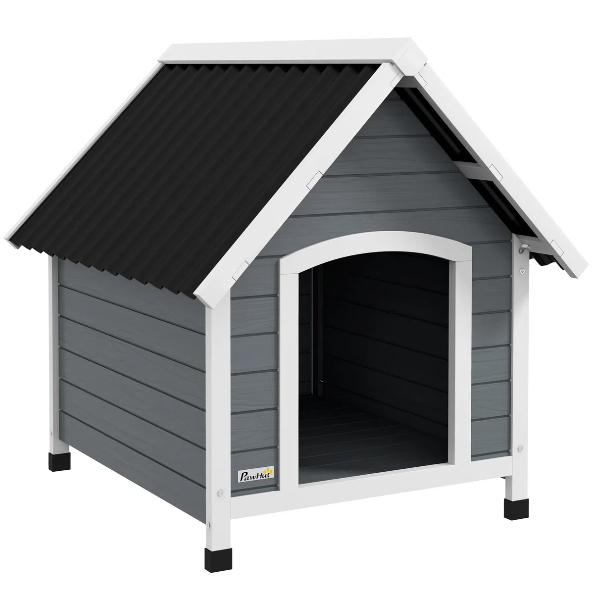 PawHut Hundehütte aus Holz Kleintierhaus mit Asphaltdach Outdoor Hundehöhle korrosionsbeständig Hundehaus mit herausnehmbarem Boden für mittelgroße Hunde 75 x 88 x 82 cm Grau