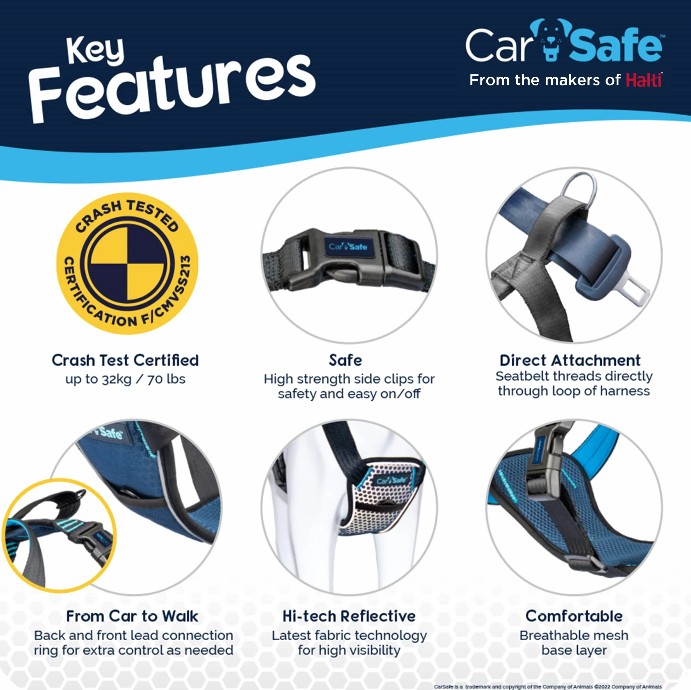 CarSafe Crash-getestetes Hunde Sicherheitsgeschirr, Crashtest-geprüft bis zu 32 kg / 70 lbs, sichert den Hund zuverlässig im Auto, komfortables und gepolstertes Design, für mittelgroße Hunde (Größe M)