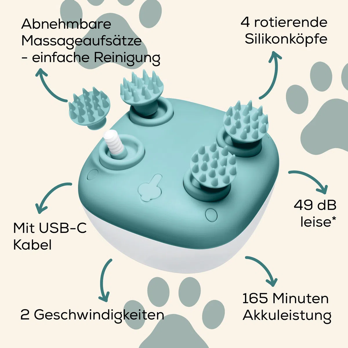 Love Your Pet by beurer Massagegerät Buddy für Hunde und Katzen, entspannende Kopfmassage und Körpermassage für Haustiere, Anti-Stress-Massage, besonders leise, Silikon-Massageaufsätze, mit Akku