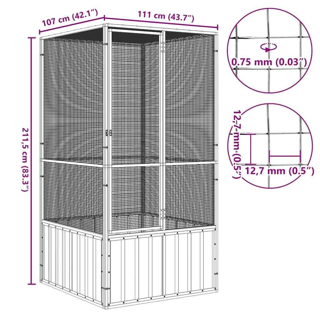 Vogelvoliere Innen Außen Aufzuchtkäfig,All-in-One-Vogelkäfig Außenvoliere Käfig Vogelhaus Voliere,Verzinkter Stahl Vogelkäfig,Anthrazit,111 x 107 x 211.5 cm