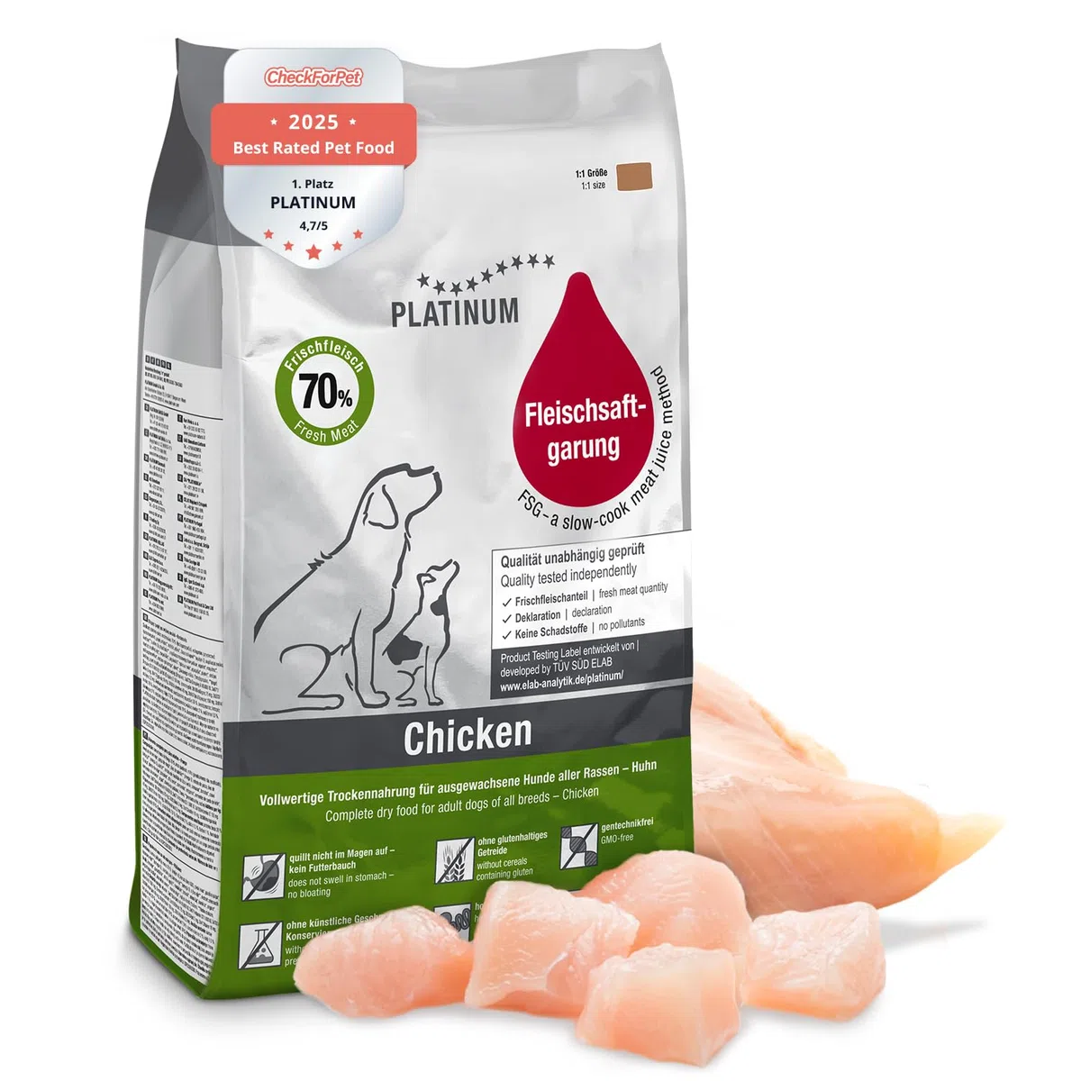 PLATINUM - Hundenahrung Adult Chicken aus Fleischsaftgarung - 5kg Hundefutter trocken nährstoffreich wie Barf - besonders schmackhaftes Hundetrockenfutter für kleine und große Hunde - in DE geprüft
