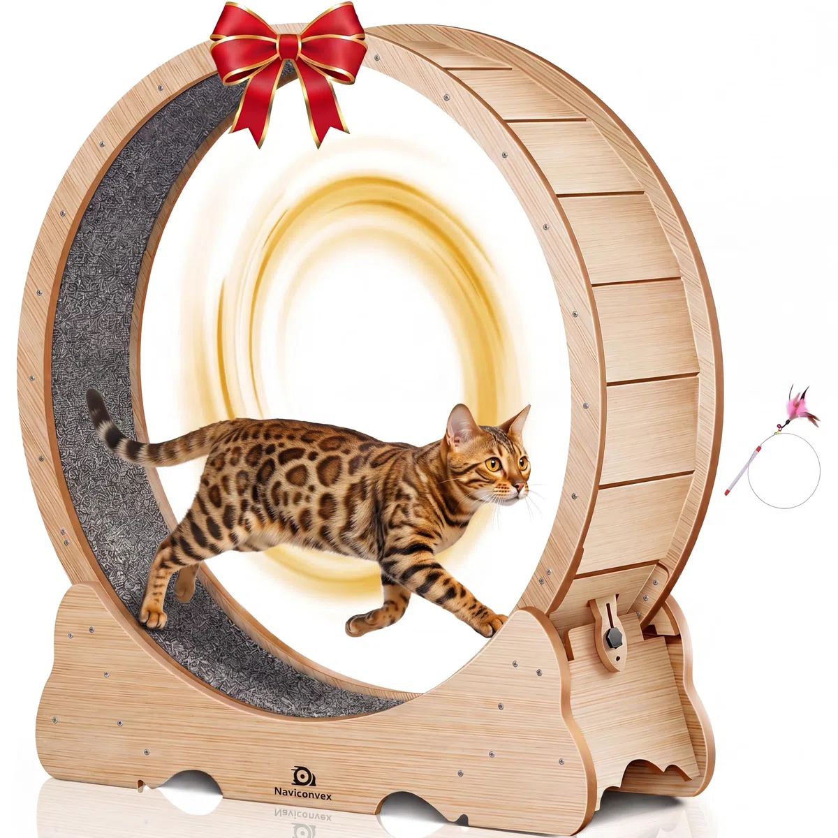 Katzenlaufrad XXL Durchmesser 135cm Groß laufrad Katze Super Leise Katzen Laufrad mit abnehmbarem Teppich und Katzenangel zum Laufen/Gehen/Trainierenfür, geeignet die meisten Katzen