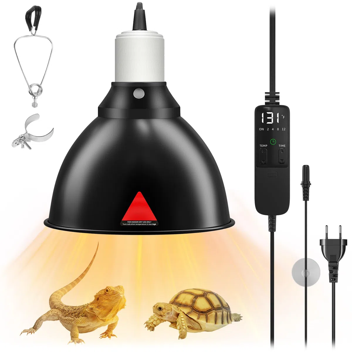 GlowUp Wärmelampe Terrarium, 5.5-Zoll Reptilien Wärmelampe mit Thermostat und Timer, E27 Reptile Dome 300W Lampenfassung für Schildkröte Eidechse Bartagamen (Keine Glühbirne)