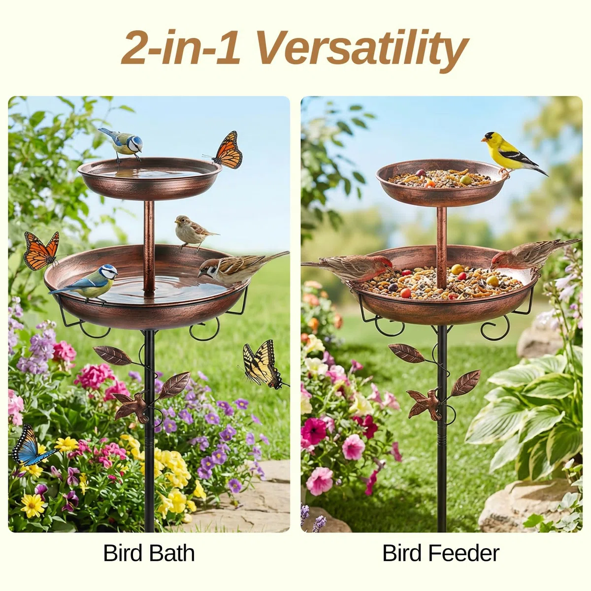 Vogeltränke, Vogeltränke Garten freistehend, Metall Vogelbad mit stabilem Standfuß, Wasserstelle für Wildvögel, frostsicher & wetterfest, Gartendeko Outdoor (Antik-Bronze)