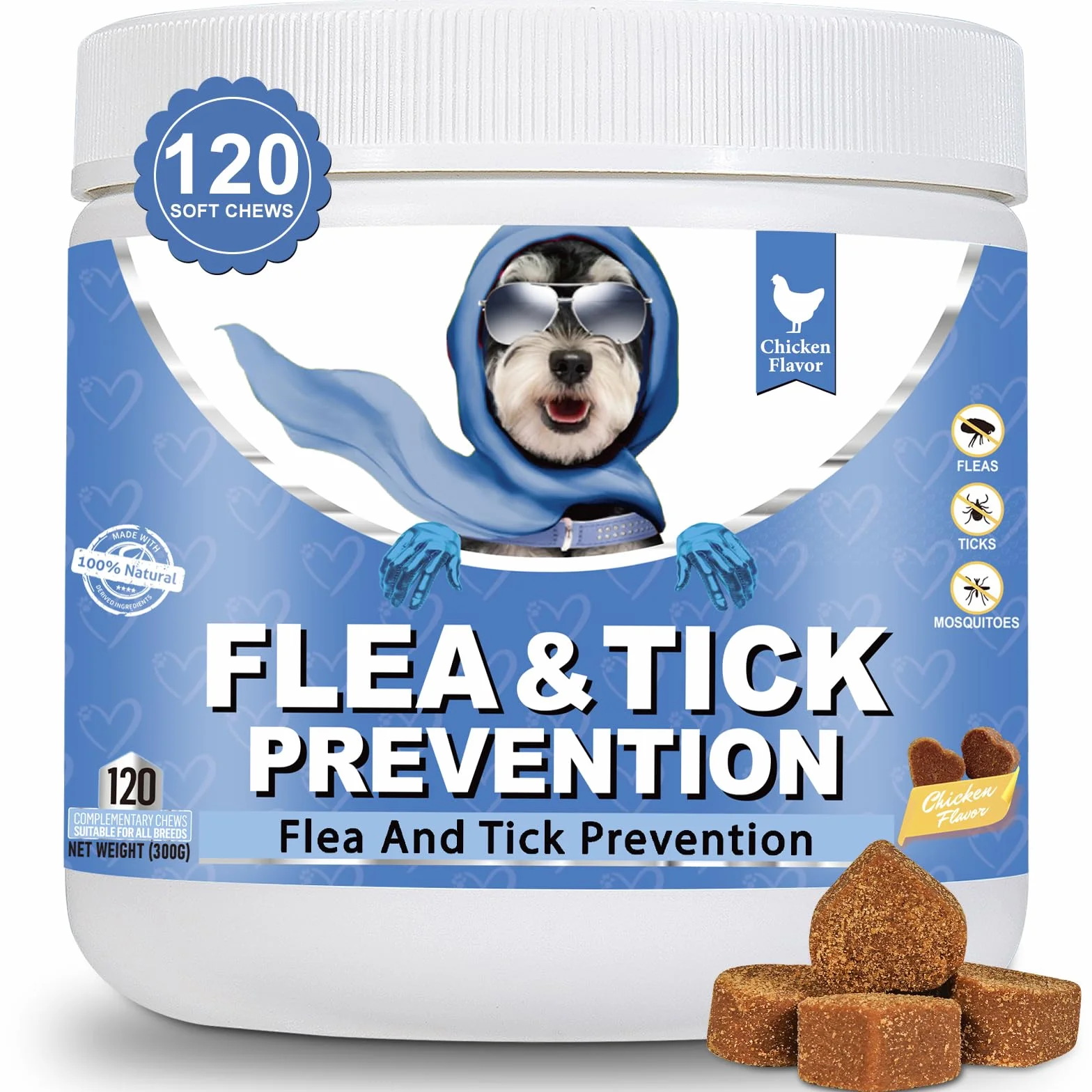 Flea and Tick Chewables for Dogs | Flöhe & Zecken | Premium Nahrungsergänzungsmittel für Hunde | Omega 3, Probiotika, britische Marke – Tierarztformel | Huhn | 300 g