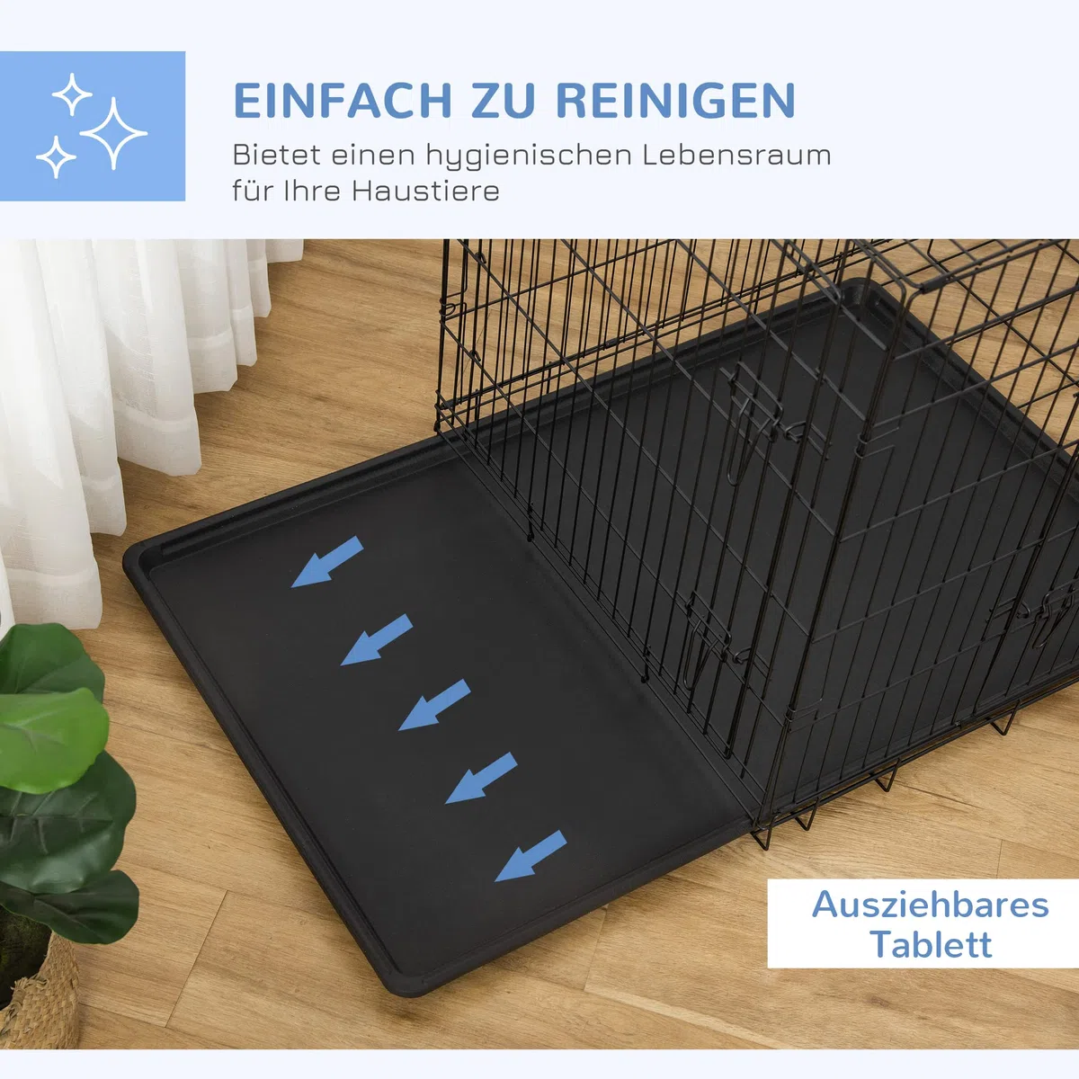 PawHut Hundekäfig Transportkäfig Drahtkäfig Hundebox Transportbox Reisebox mit 2 Türen Schwarz 91x61x67 cm