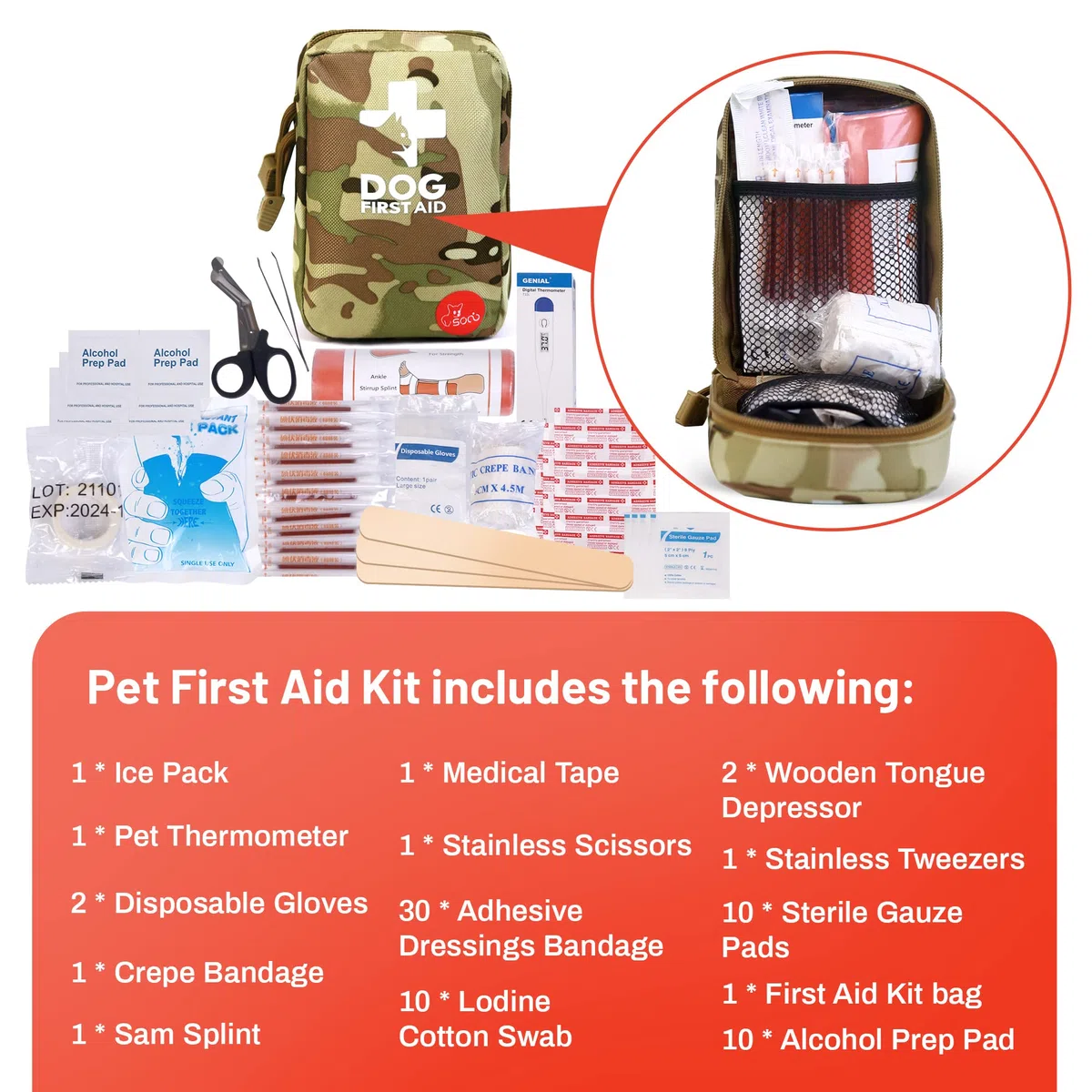 Erste-Hilfe-Set für Hunde,Katzen,Kleintiere, Reiseapotheke Hund,Erste-Hilfe Haustiere, Gesundheitsprodukte für Hunde,perfekt für die Pflege zu Hause und für Notfälle auf Reisen im Freien,mit 72 Teilen