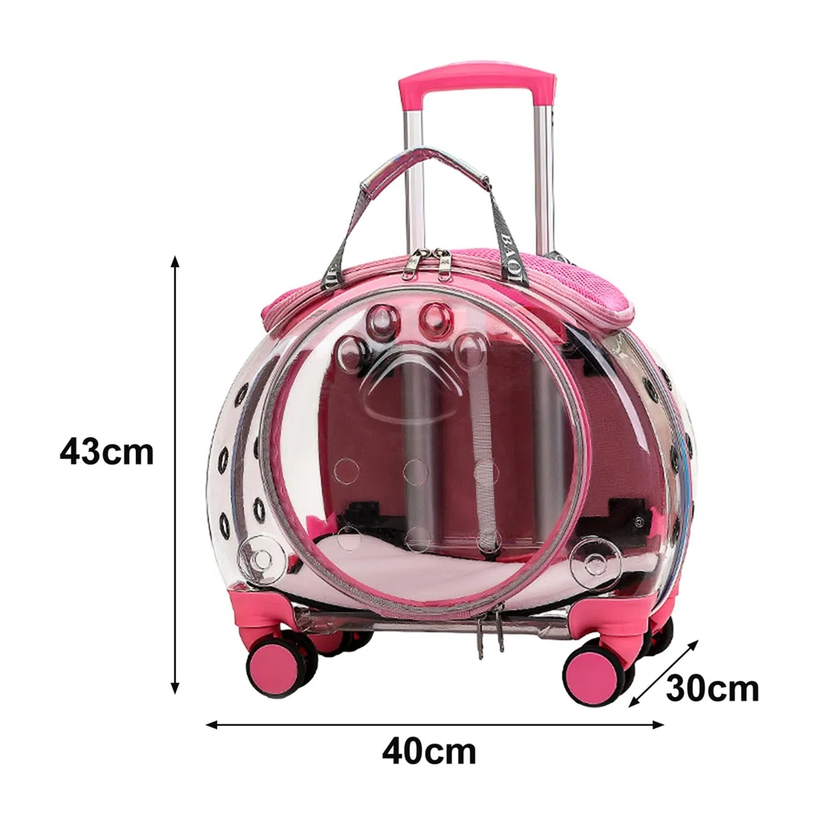 Katzentragetasche mit leisen Rädern, Rolltasche für Haustiere mit transparenten Belüftungslöchern, tragbarer Hunderucksack, Reisetragersitz für Katzen/Hunde, Haustier-Trolley-Tasche für Reisen, Orange