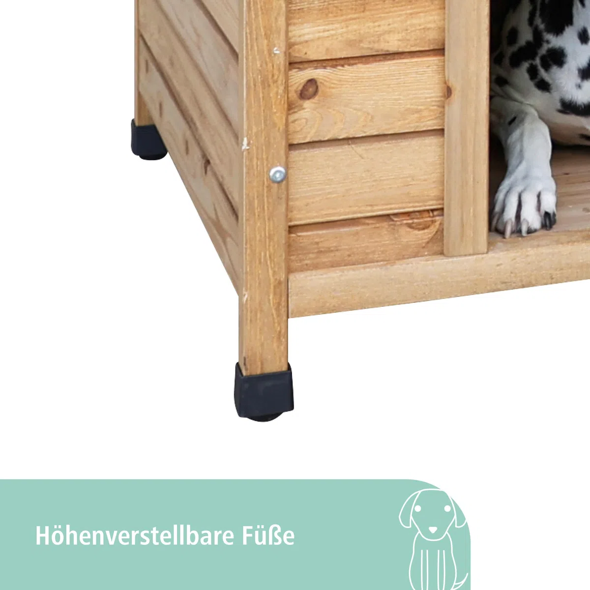 Kerbl Pet Hundehütte, Hundehaus, braun/grün, 85x73x80cm, Holz, wetterfest, Hunde, höhenverstellbare Füße, Bitumendach