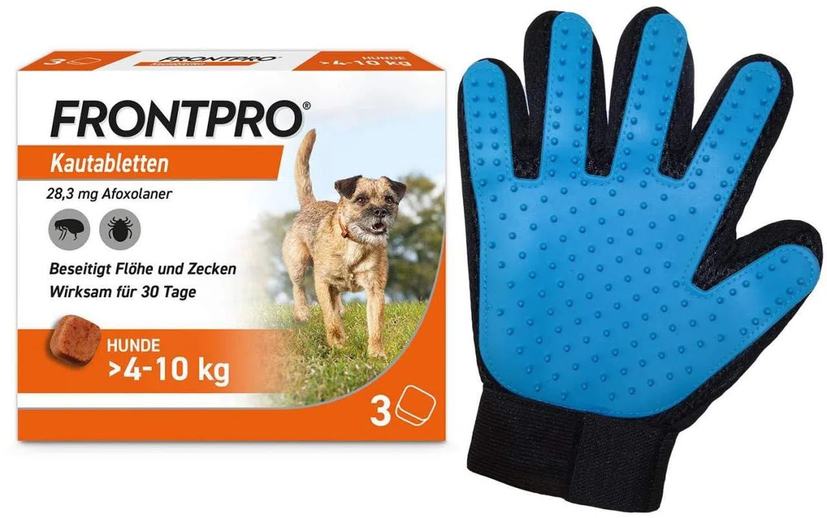 Frontpro 28 mg für Hunde 4-10 kg 3 Kautabletten + gratis Fellhandschuh