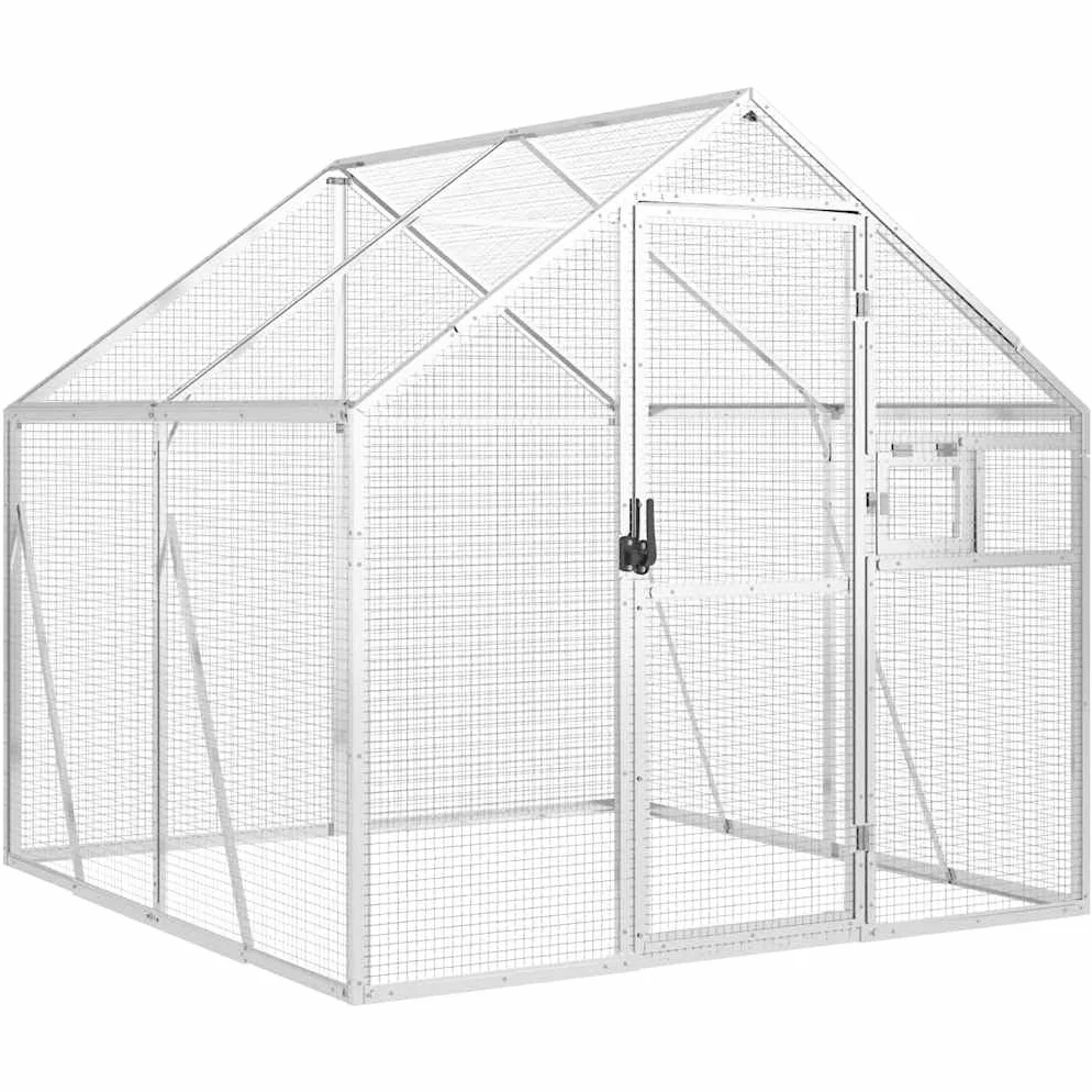 Voliere, Vogelvoliere mit Wire Mesh Grids, Vogelkäfig für Außenbereich, Vogelhaus Papageienkäfig Papageienvoliere,Silber,1.79 x 2 x 1.85 m