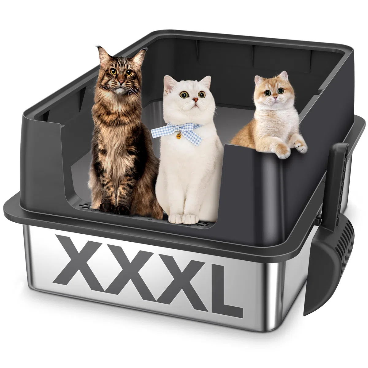 XXXL Edelstahl Katzenklo hoher Rand 70 × 50 × 30 cm 90 L offene Katzentoilette Edelstahl für großes Katzen & mehrereKatzen, geruchsfrei, kein Urinverlust, Spritzsicher & leicht zu reinigen Schwarz