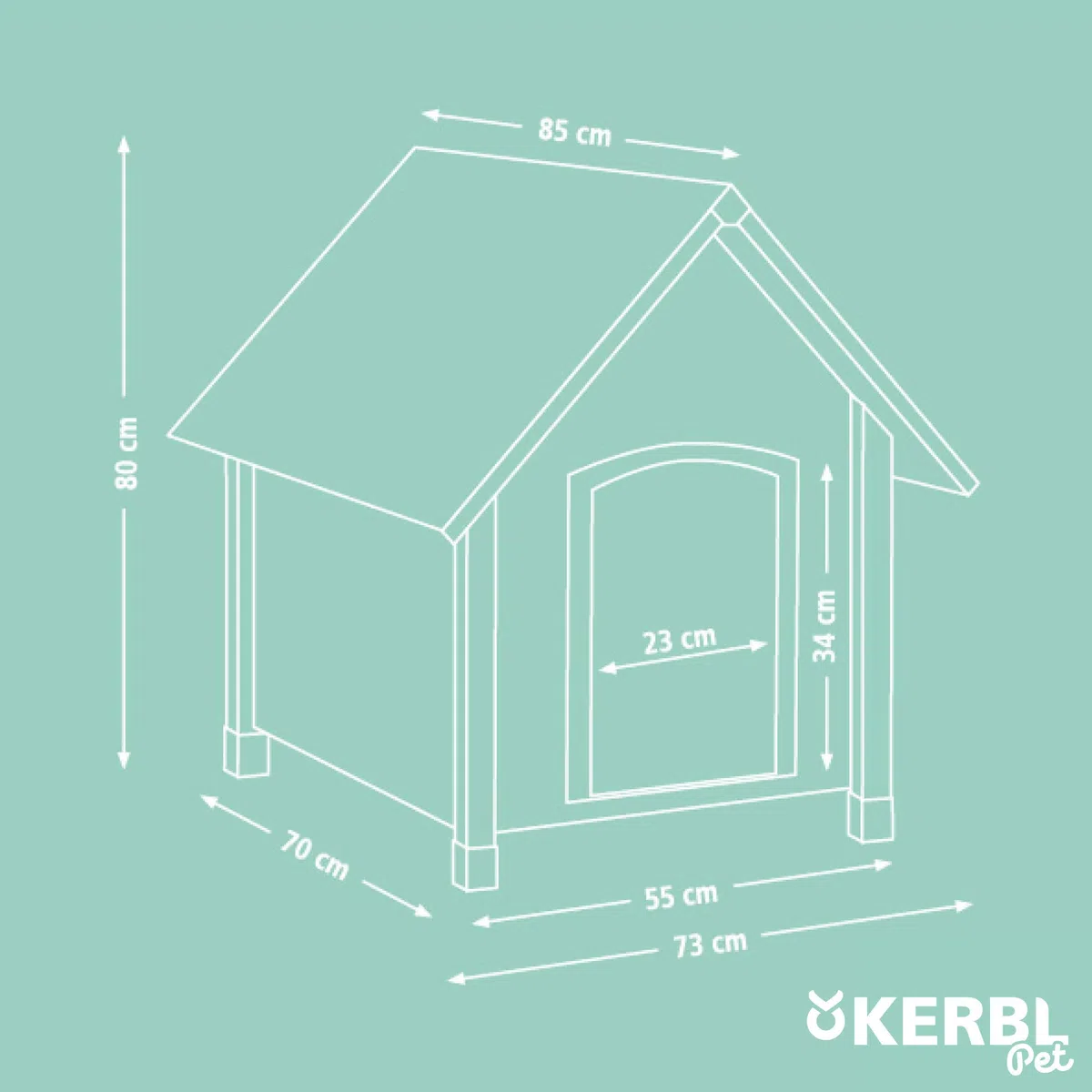 Kerbl Pet Hundehütte, Hundehaus, braun/grün, 85x73x80cm, Holz, wetterfest, Hunde, höhenverstellbare Füße, Bitumendach