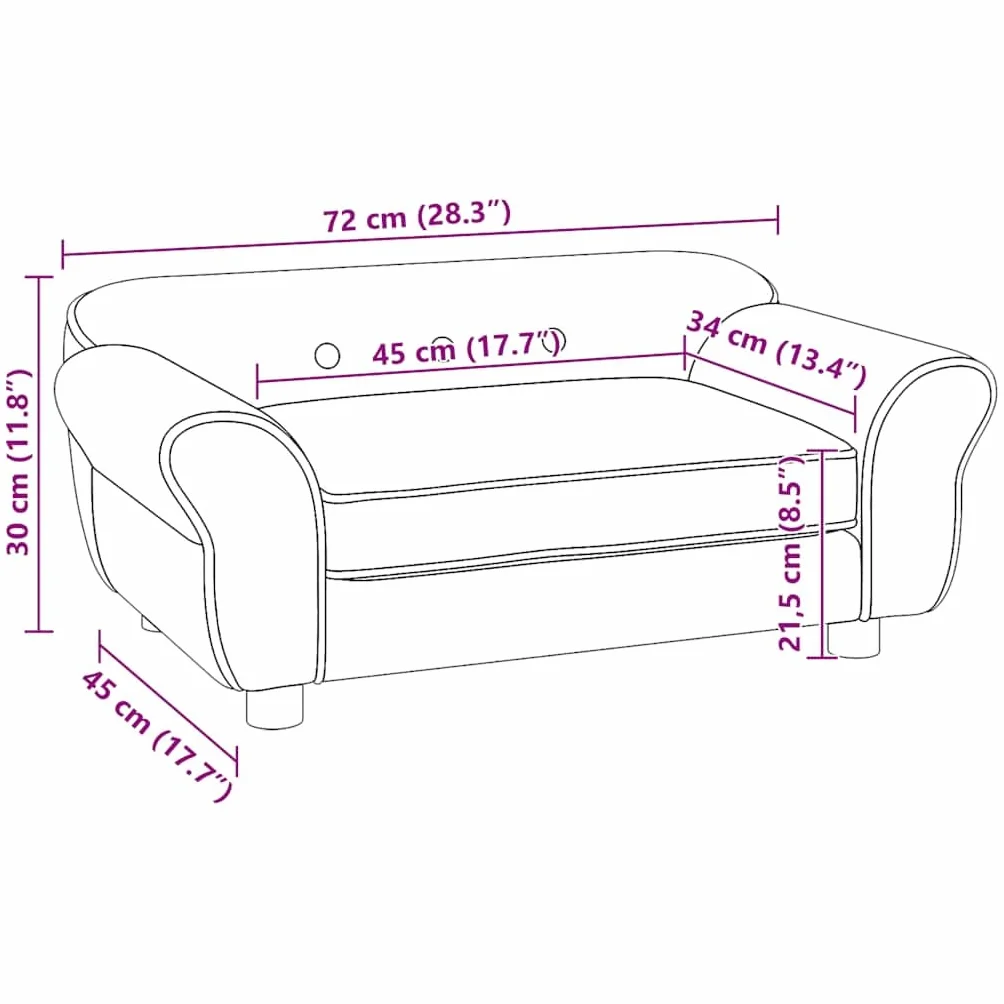 vidaXL Hundesofa Grau 72x45x30 cm Plüsch