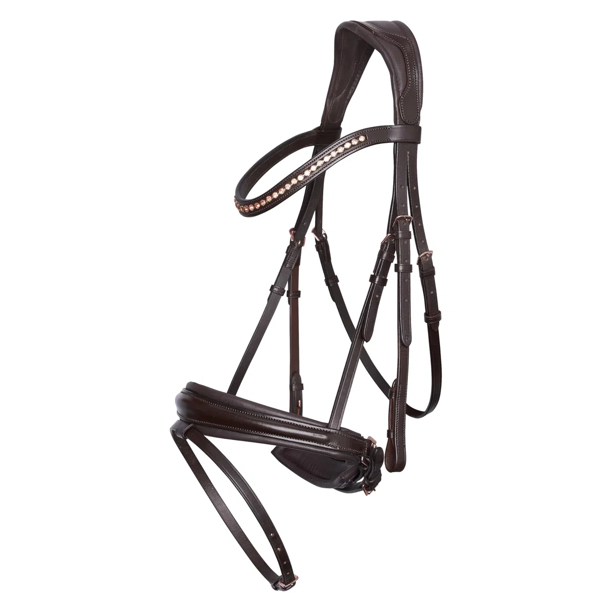 Imperial Riding IRH Fria Trense ohne Zügel, anatomisch geformt, weiche Schafslederpolsterung, Stirnband mit Strass, hochwertiges Büffelleder, inkl anatomischem Nasenriemen, Braun, Full