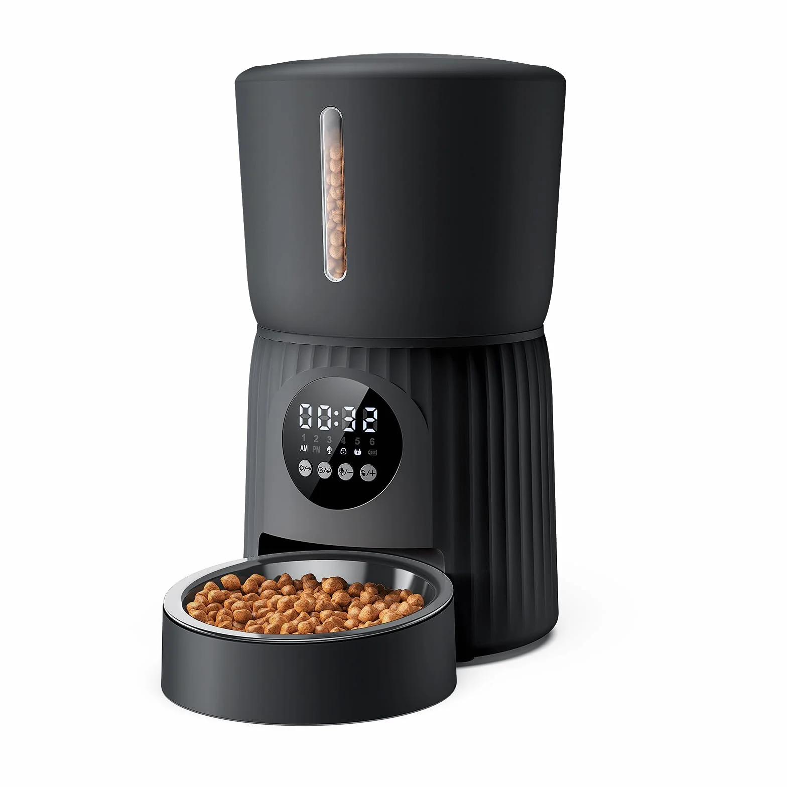 Faroro Futterautomat Katze, 4L Katzenfutter Automat, Futterspender Katze Mit 1–6 Mahlzeiten Pro Tag, Portionskontrolle, 10s Sprache, Langsames Füttern (Schwarz)