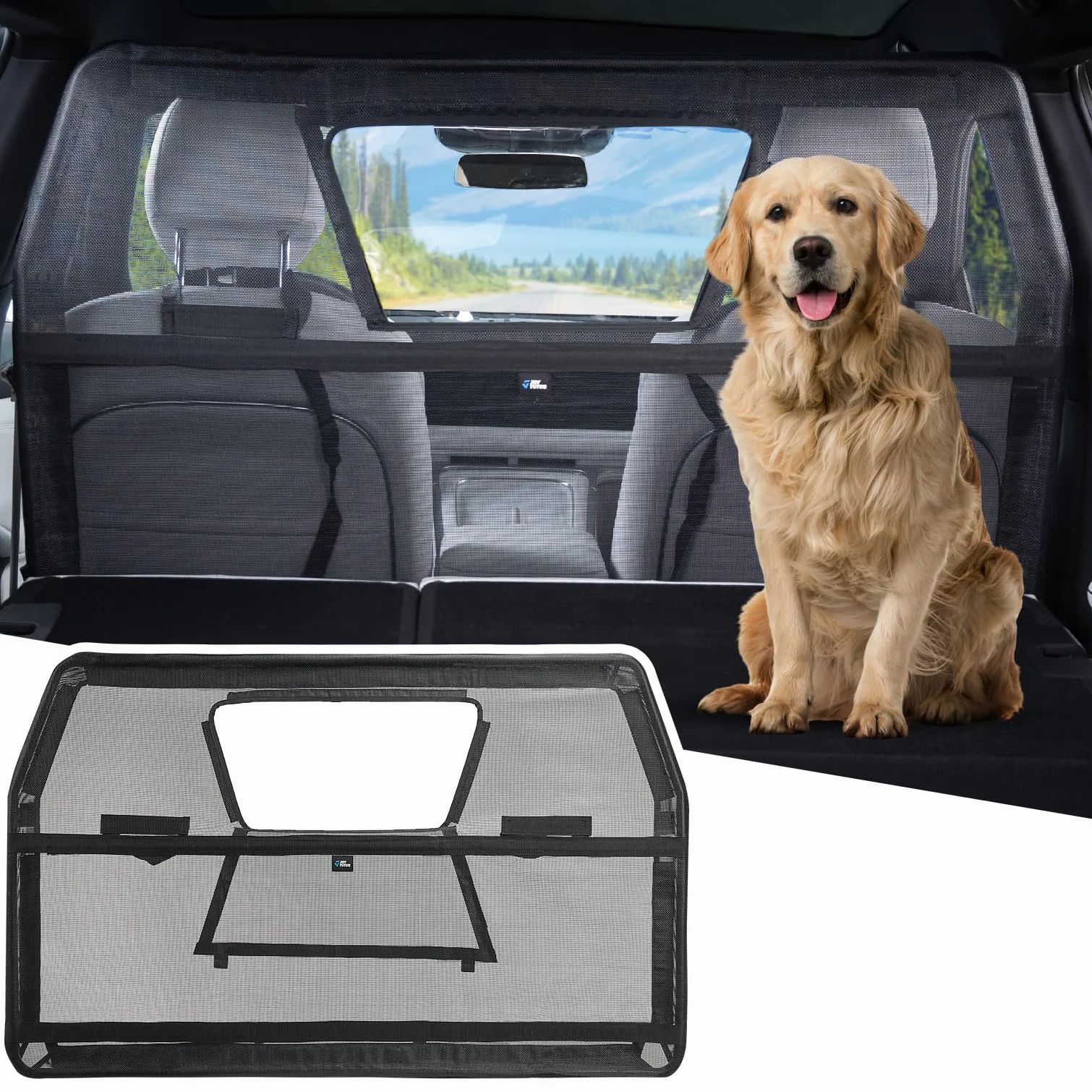 JOYTUTUS Hundegitter Auto, Schutznetz Barriere Trennnetz, mit Sichtfenster, Universal Hunde Trenngitter, 132 * 79cm, für Autos, SUVs, Lastwagen