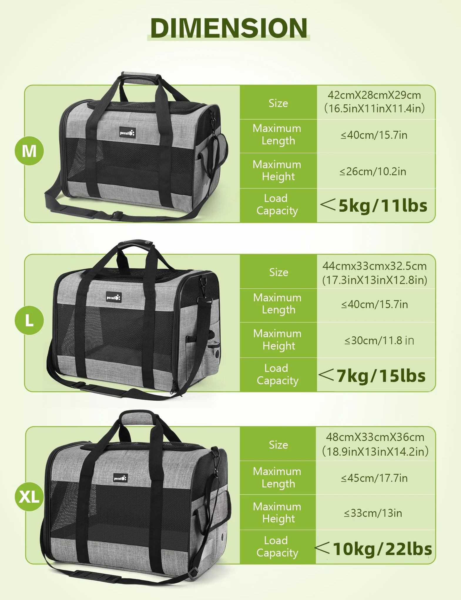 pecute Katzentransportbox ＜6kg, Atmungsaktive Hundetasche Transportbox, Katzen Transportboxen Mit Verstellbarem Schultergurt,Katzentransporttasche Für Reisen Hundetragetasche Für Katzen Welpen