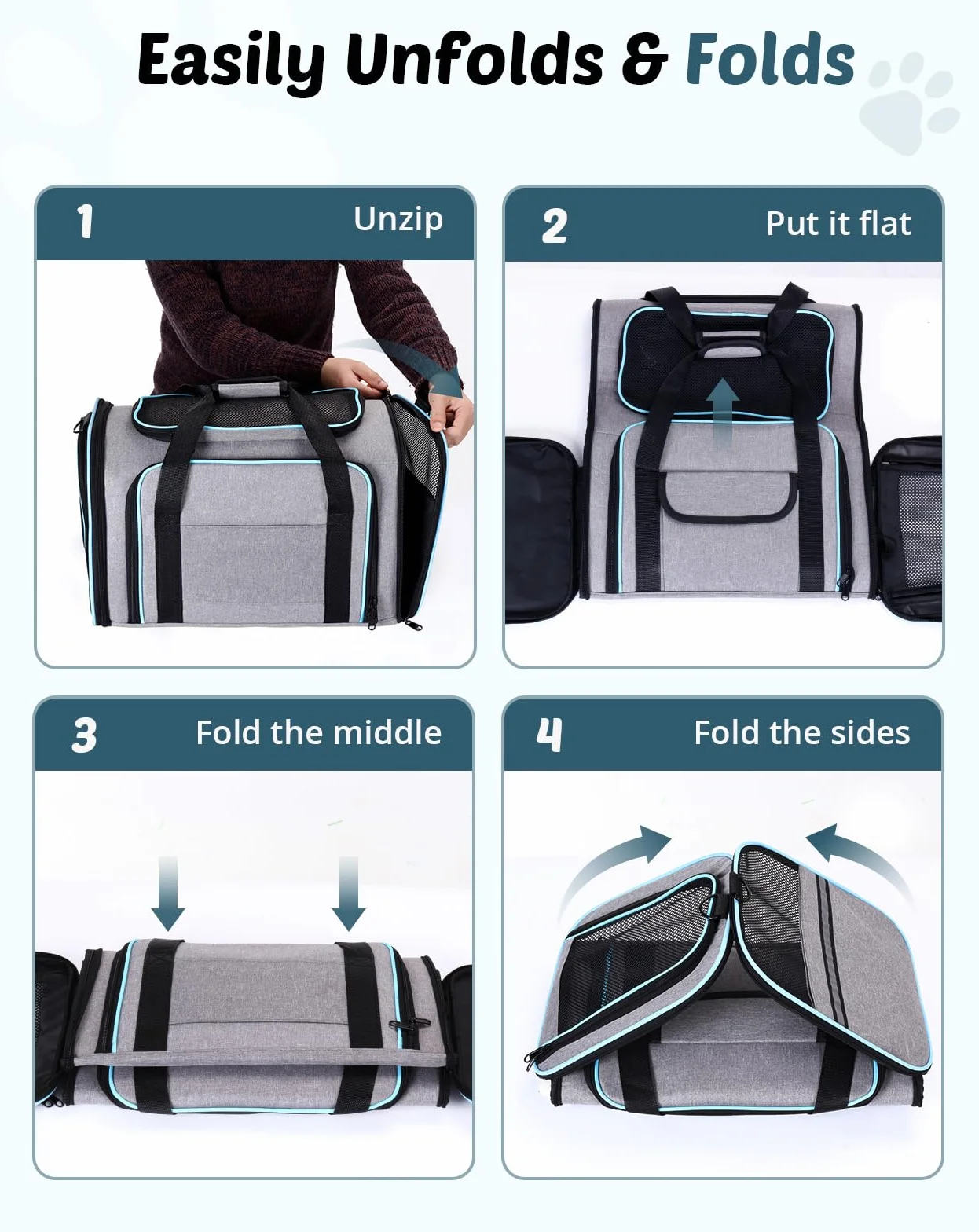Petcozife Erweiterbar Transporttasche für Katzen/Hunde, Faltbar Transportbox Katzentasche Hundetasche, 47x29x29cm Katzentransporttasche Tragetasche für Haustiere - Bis 5,5 kg